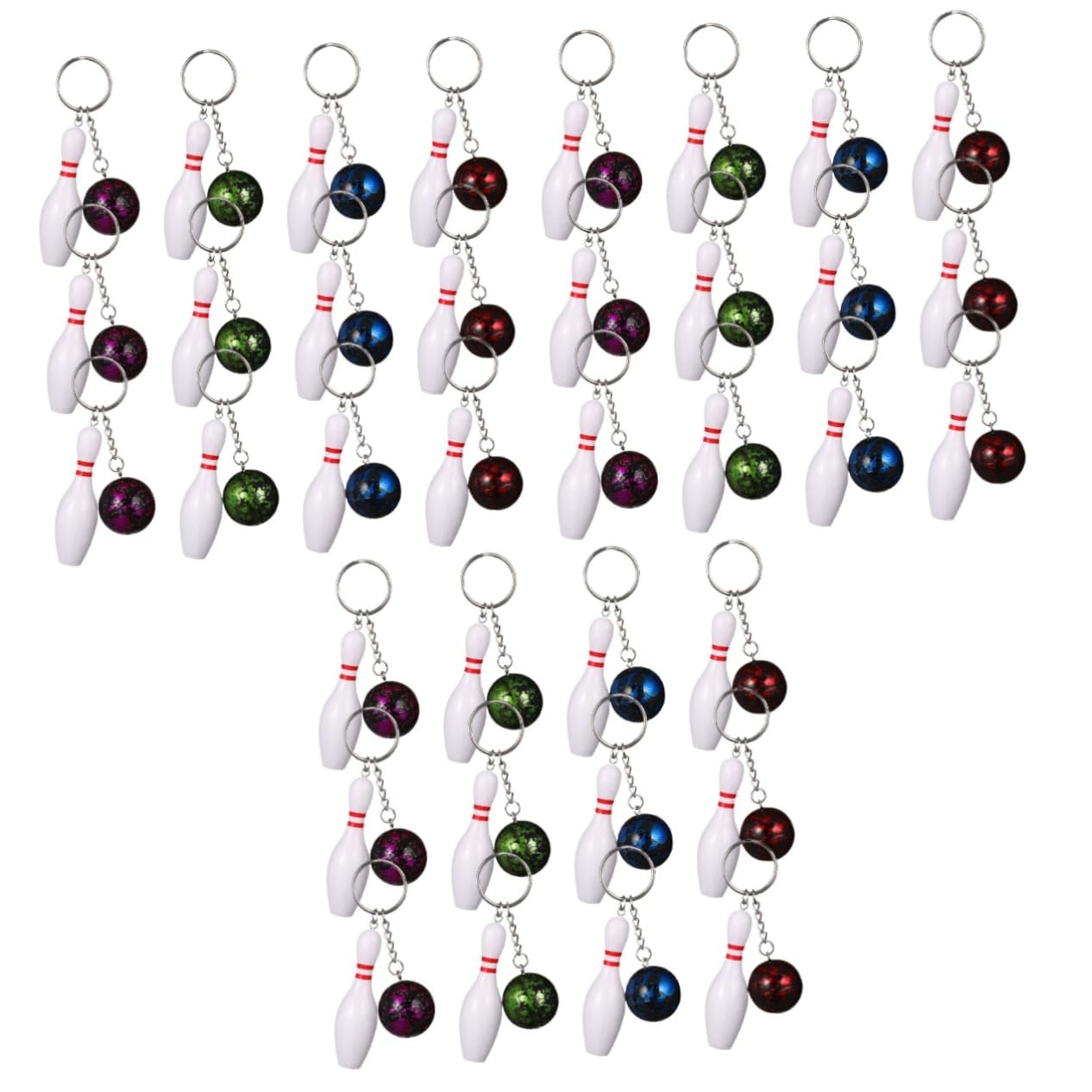 BELLIFFY 36 Pcs Bowling Keychain Set - Cute PVC Bowling Ball & Baseball Keychains for Sports Fans - Perfect for Gifts, Party Favors, and Bag Accessories