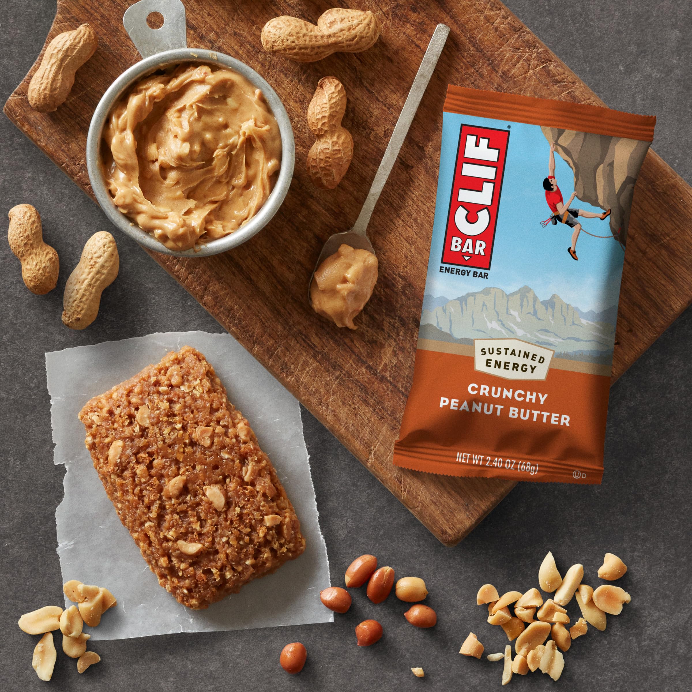 Clif Bar Crunchy Peanut Butter - Organic Oats Energy Bar with 11g Plant-Based Protein, Non-GMO - Perfect for Hiking, Camping & Post-Workout Snacks (2.4 oz)