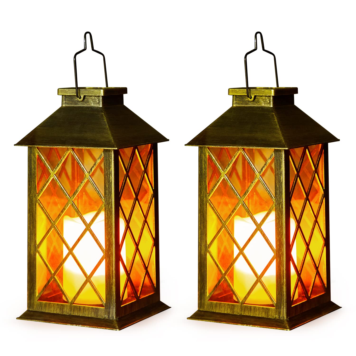 OxyLED 2 Pack Solar Powered Outdoor Hanging Lanterns - Waterproof LED Solar Lights with Flickering Flameless Candles for Patio, Garden, Pathway & Table Decor | Perfect for Camping, Backyard Parties & Emergency Lighting