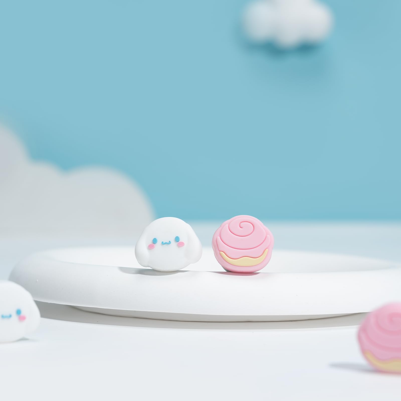 Cute Pocket Monsters Joycon Thumb Grip Caps - Soft Silicone Joystick Cover for Nintendo Switch/OLED/Lite Controller - 4PCS (Cupcakes & Cinnamon Roll Dog) - Perfect for Gaming Comfort and Controller Protection