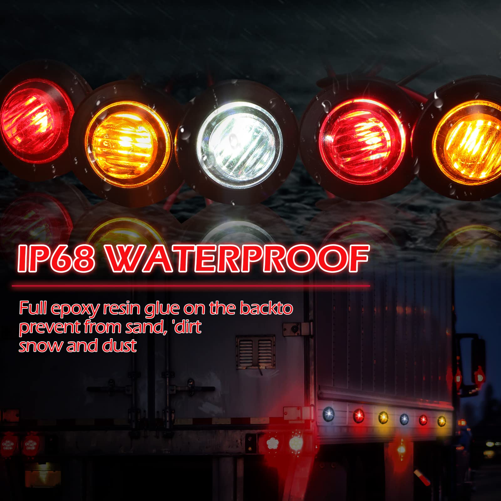 90 Pack 3/4 Inch LED Side Marker Lights - Mini Trailer Button Lights with 3 LED Sealed Flush Mount Bulb - 12V DC Amber/Red/White Round Signal Lamps for Boat, Truck, Pickup, Bus & RVs - Perfect for Night Driving & Safety Visibility