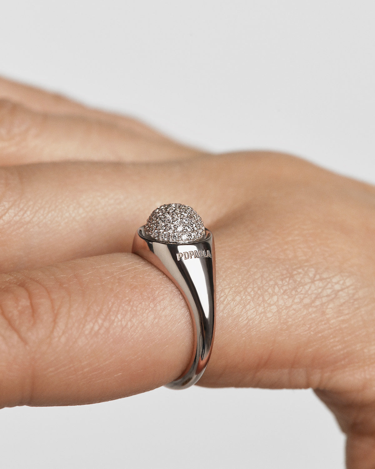 GRID 2 Pavé Moon Silver Ring for Women - Elegant Sterling Silver Stackable Ring, Dainty Minimalist Jewelry Gift for Her - Perfect for Everyday Wear, Date Nights & Special Occasions