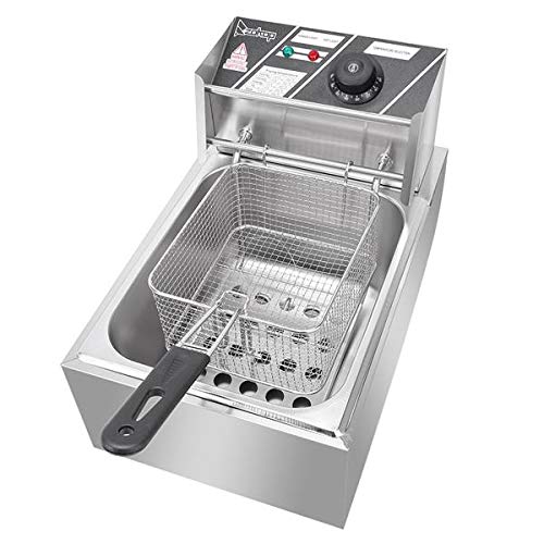 Commercial Stainless Steel Electric Deep Fryer 6L - Restaurant Countertop Fryer for Chicken, Chips & Fries - Includes Basket & Scoop - Perfect for Family Cooking & Food Businesses