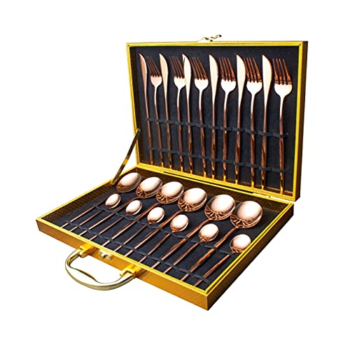24-Piece Luxury Rose Gold Silverware Set - Stainless Steel Flatware Cutlery Set with Knife, Fork & Spoon - Elegant Dinnerware for Wedding, Party & Home Dining - Dishwasher Safe Gift Box Set