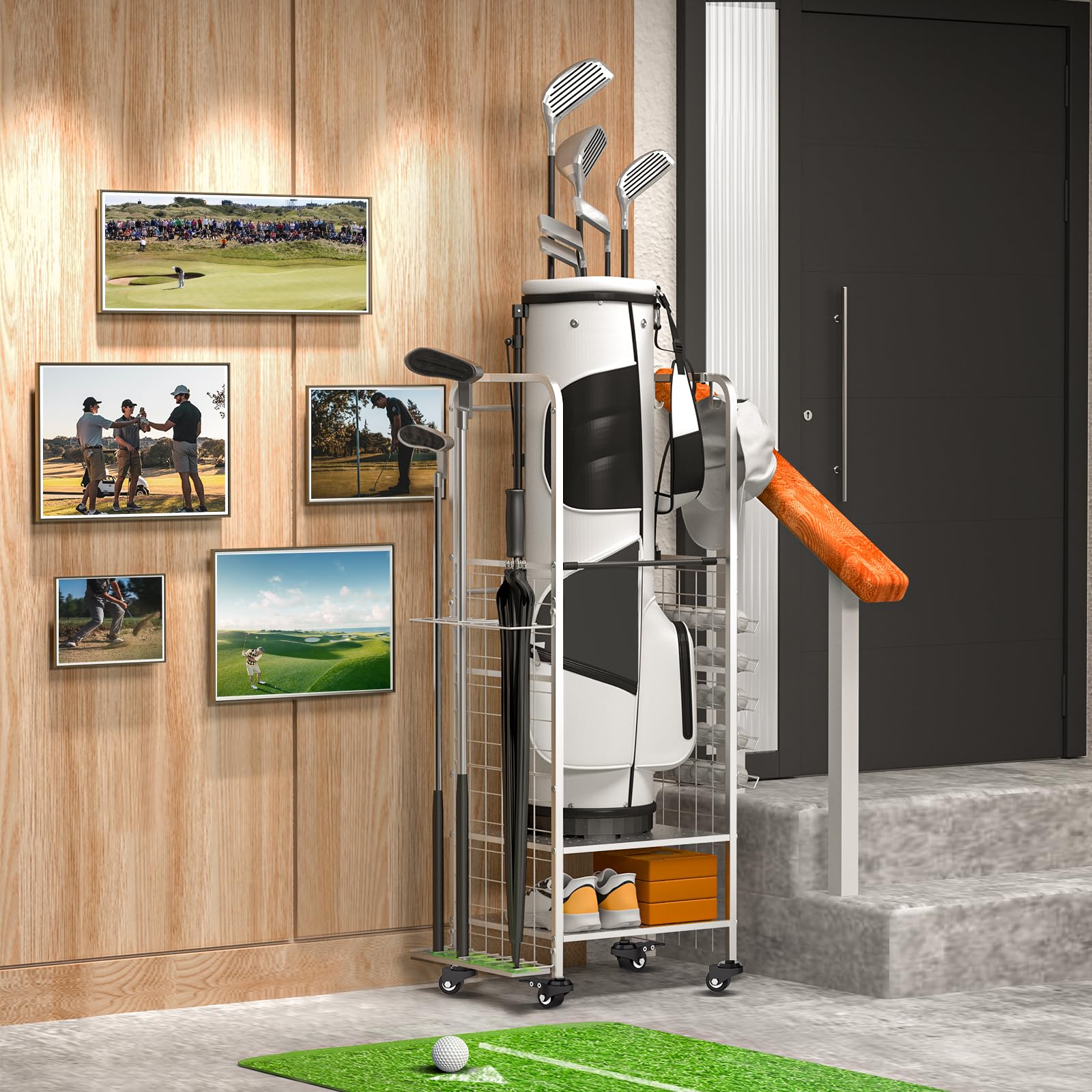 Premium Golf Bag Storage Organizer - Heavy Duty Golf Club Rack & Equipment Holder for Garage, Shed, Basement | Space Saving Golf Gear Solution for Home & Club Storage | Perfect for Golf Enthusiasts & Professional Players