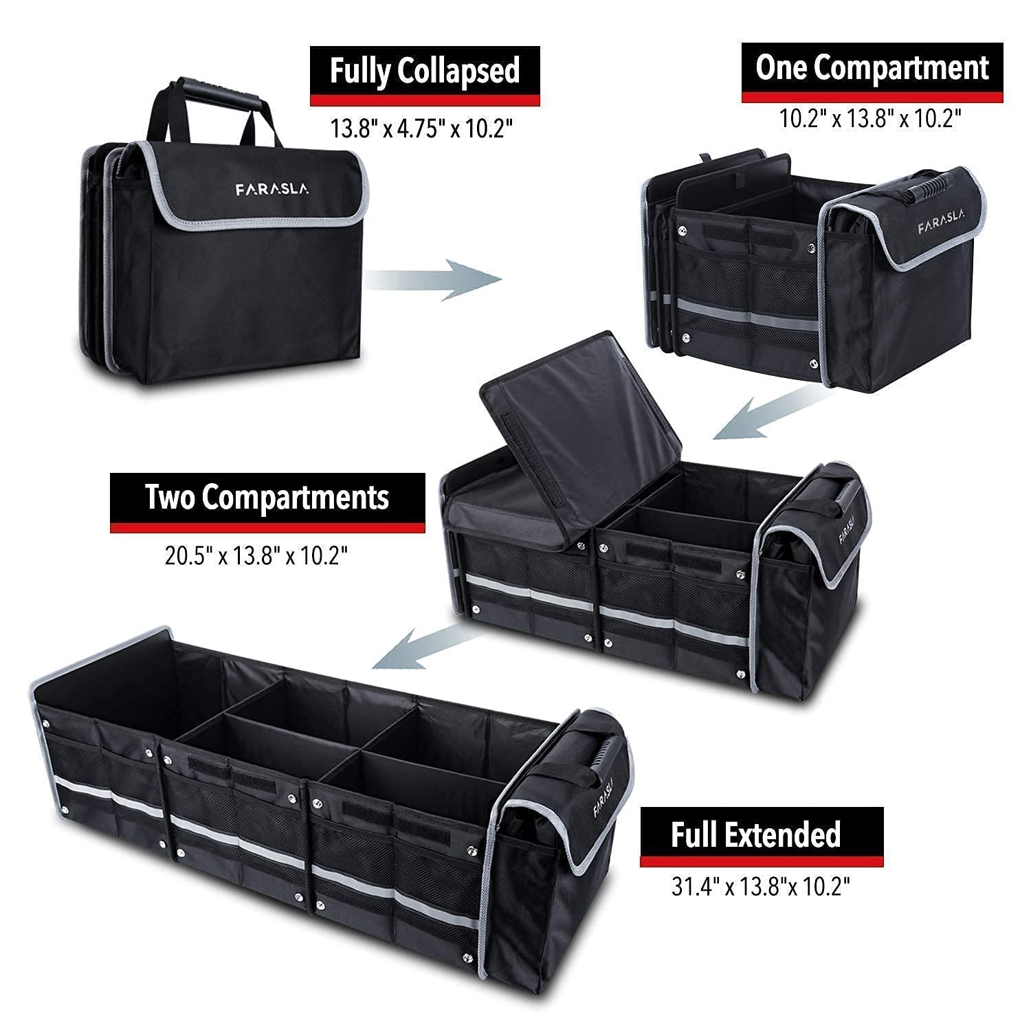 Farasla Waterproof Trunk Organizer with Leakproof Cooler Bag & Car Trash Can - Car Storage Solution for Travel, Camping & Road Trips
