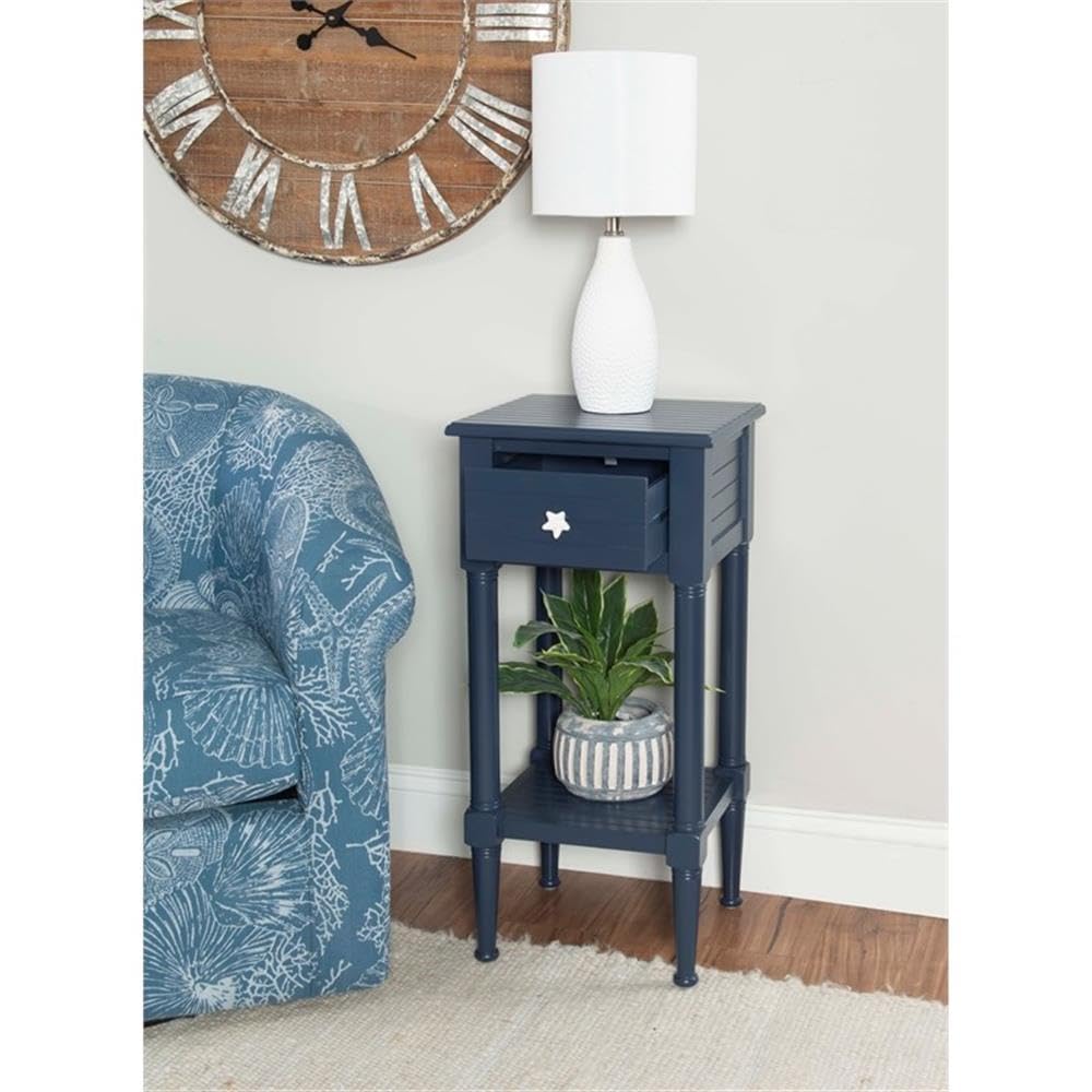 Linon Styers Wood Accent Starfish Coastal Side Table - Navy Blue End Table for Beach House Decor, Living Room, Bedroom & Patio