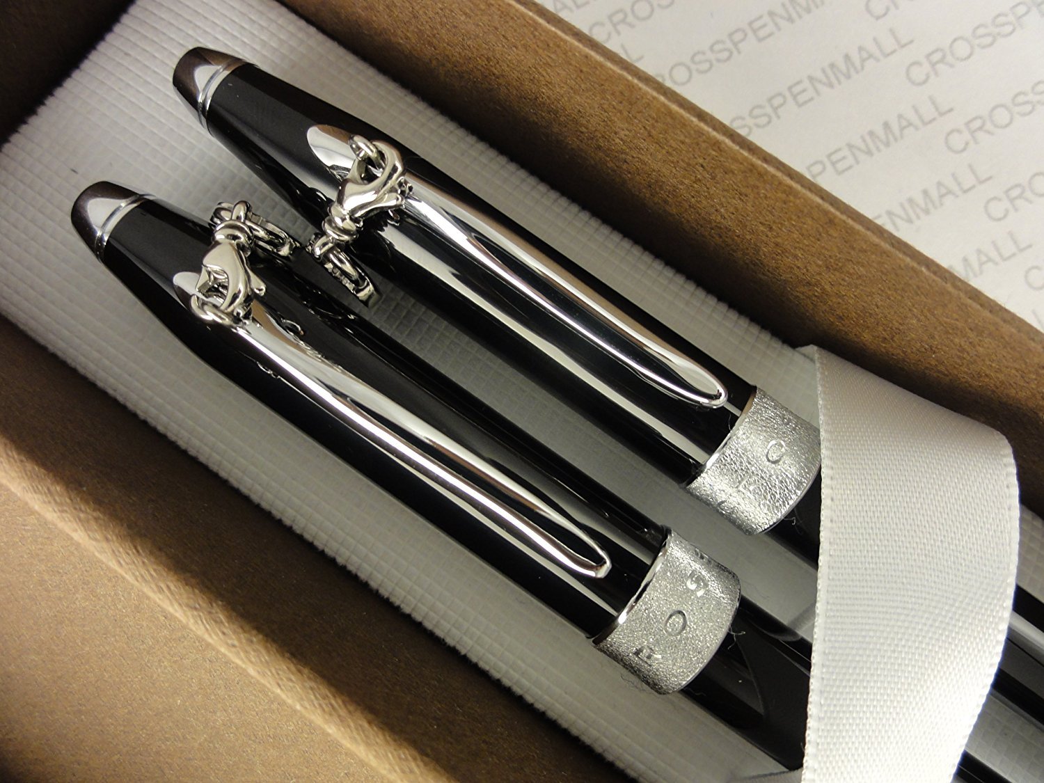 Pearlescent Black Lacquer & Glittering Pavé Rolling Ball Pen Set - Elegant Ballpoint Pens for Him & Her, Perfect Gift for Anniversaries, Weddings & Special Occasions