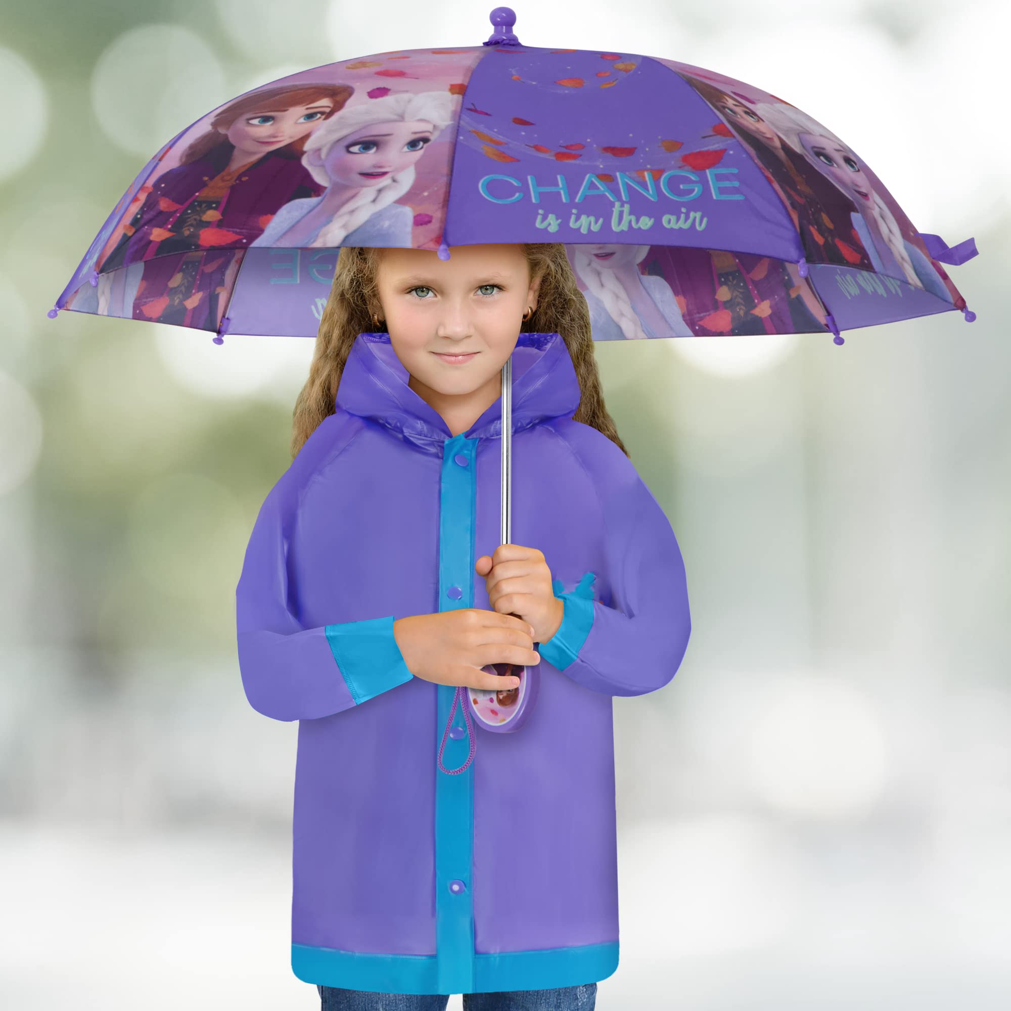 Disney Frozen Elsa & Anna Kids Raincoat and Umbrella Set - Waterproof Girls Rainwear for Ages 4-7 | Perfect for School, Outdoor Play & Rainy Day Adventures