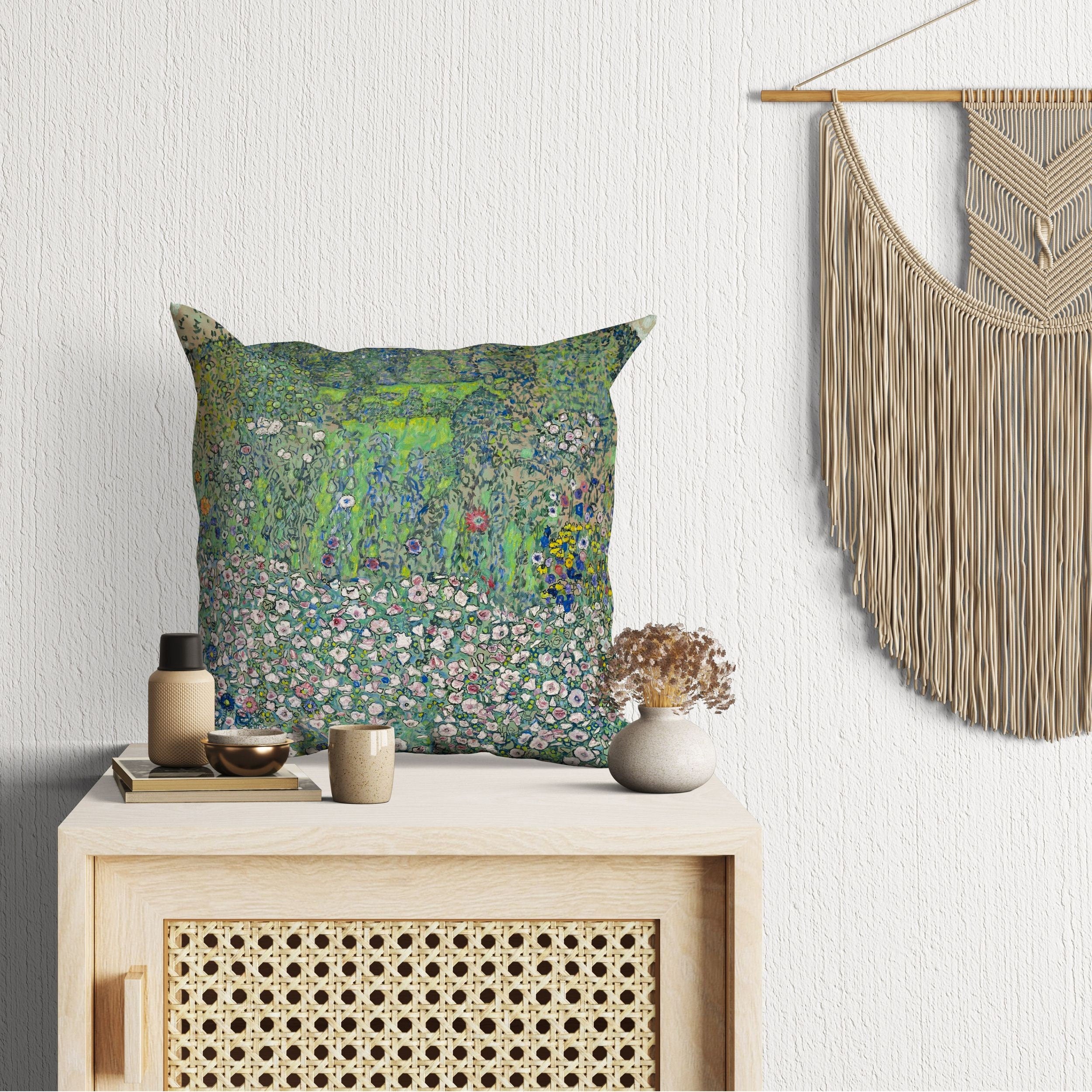 Gustav Klimt Famous Art Garden Landscape With Hilltop Decorative Throw Pillow Cover 22x22 Inches - Abstract Art Cushion Case for Sofa, Bed, Living Room Decor