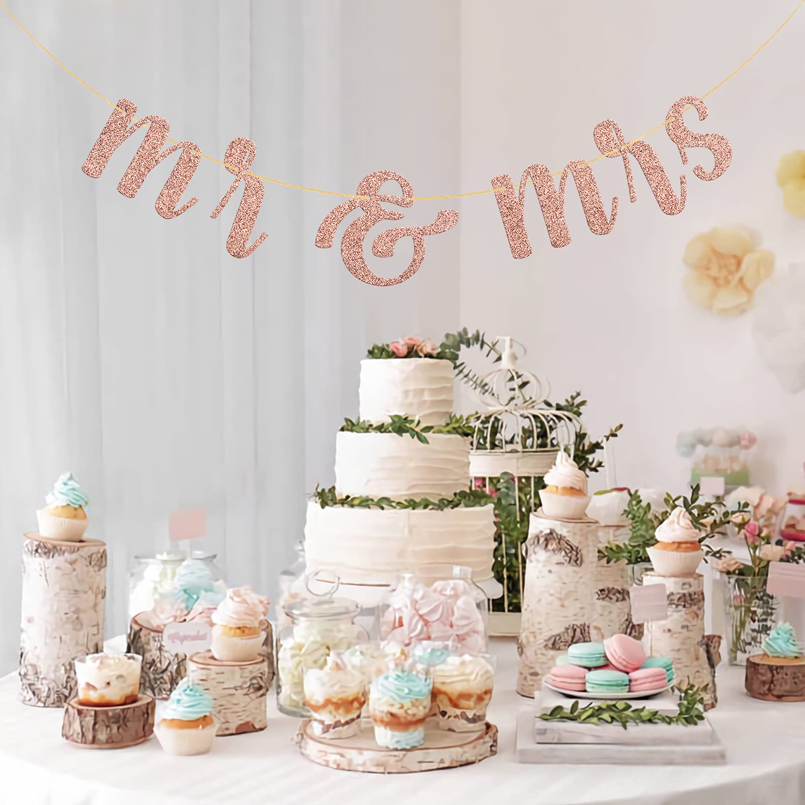 Rose Gold Glitter Mr & Mrs Banner - Elegant Wedding Decor for Bridal Shower, Engagement Party & Bachelorette | Perfect for Photo Backdrops, Table Decor & Wedding Reception