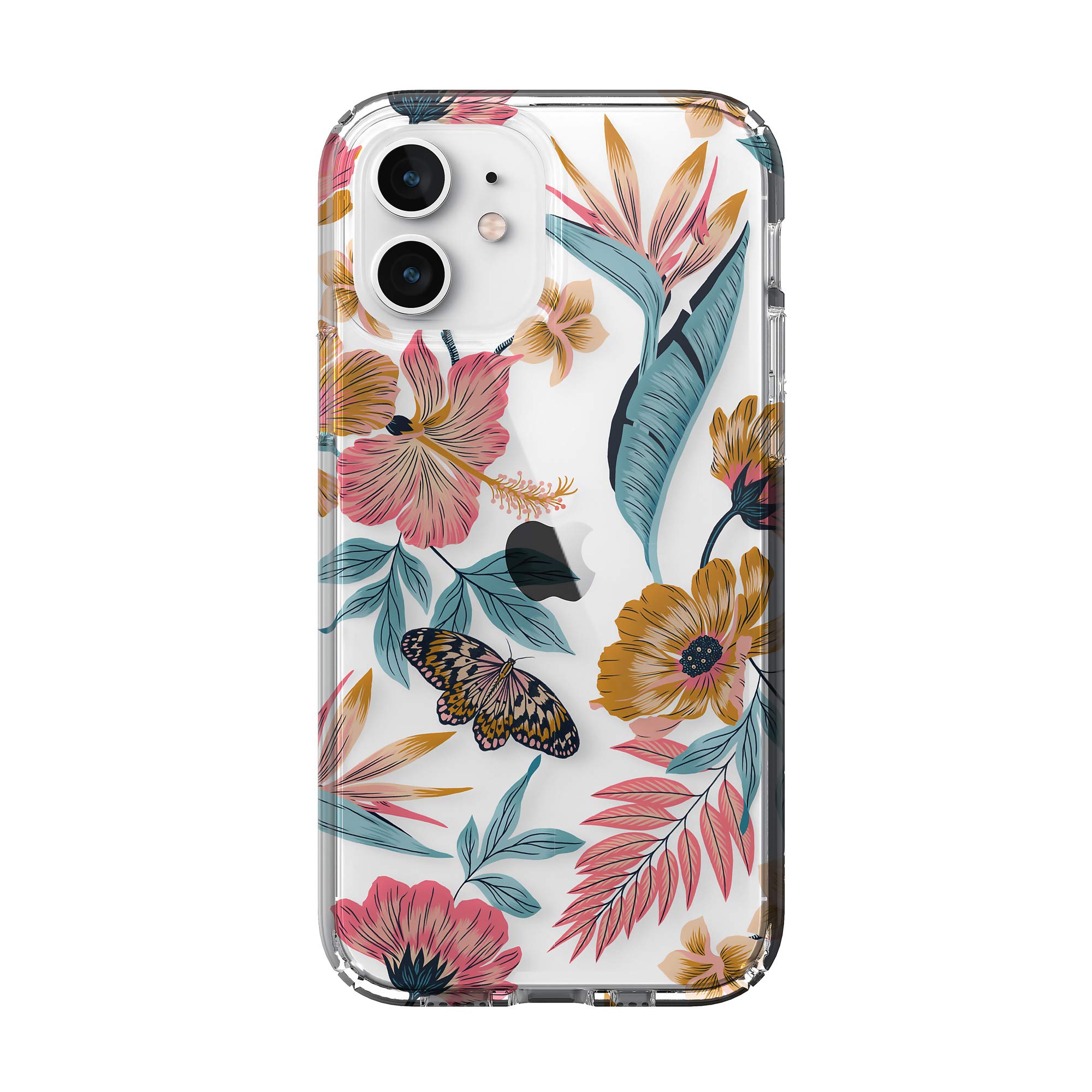 Speck Presidio Case for iPhone 12 & iPhone 12 Pro - Clear Transparent with Tropical Floral Design | Slim Protective Cover for Everyday Use, Travel & Outdoor Activities