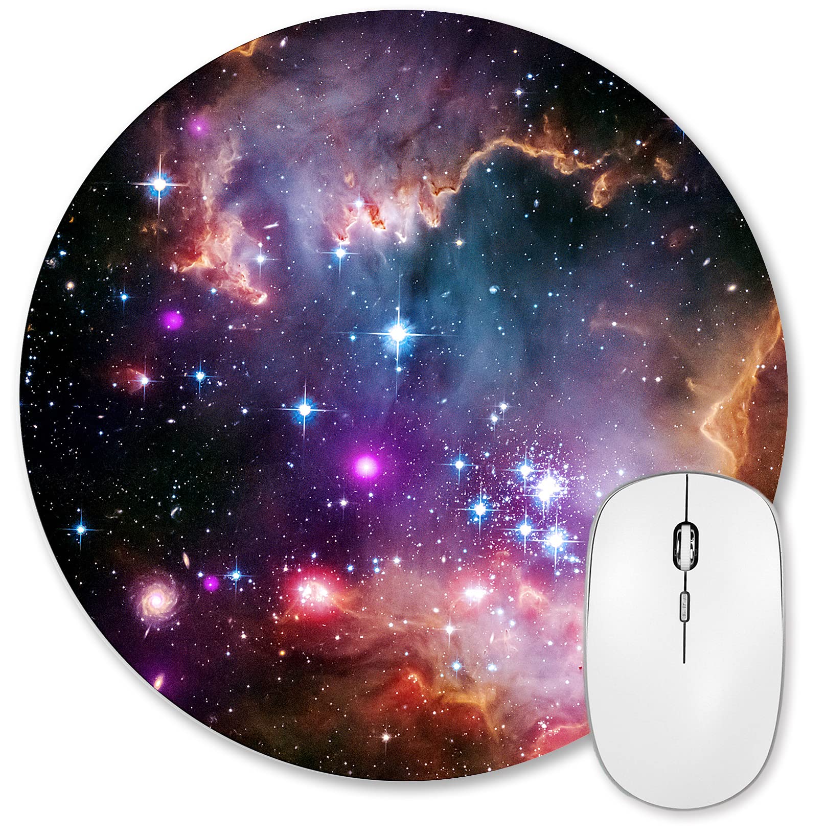 HUOCAIREN Galaxy Mouse Pad - Non-Slip Rubber Base Round Gaming Mousepad with Bright Stars & Nebula Design for Computer, Laptop, Office (7.9x7.9 Inch) - Perfect for Gaming Setups, Workstations & Home Offices