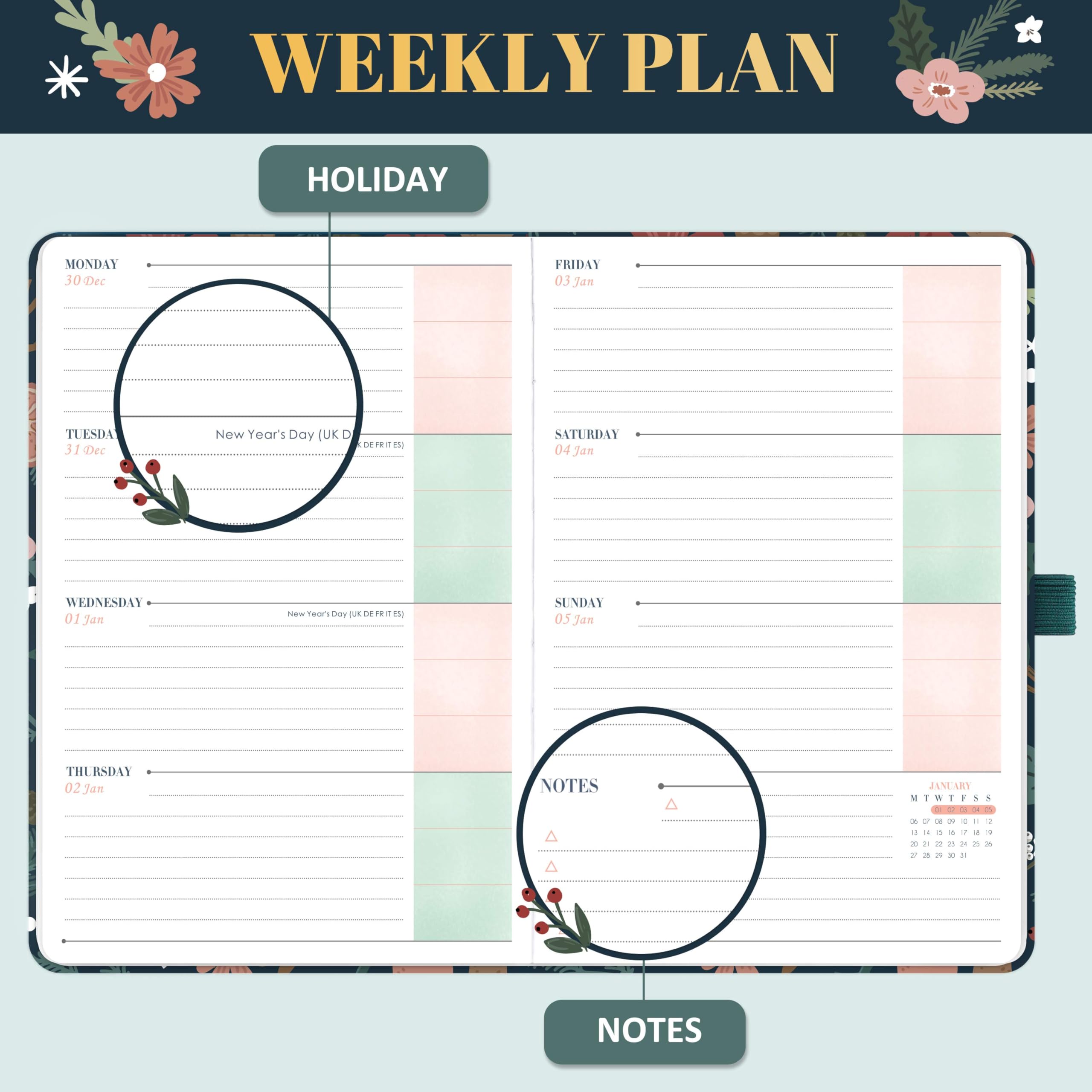 2025 A5 Planner - Weekly & Monthly View Diary for Work, Study, Notes & Mission Board | Smooth Hardcover with Elastic Closure | Perfect for Office, School & Personal Organization (A5 Size)