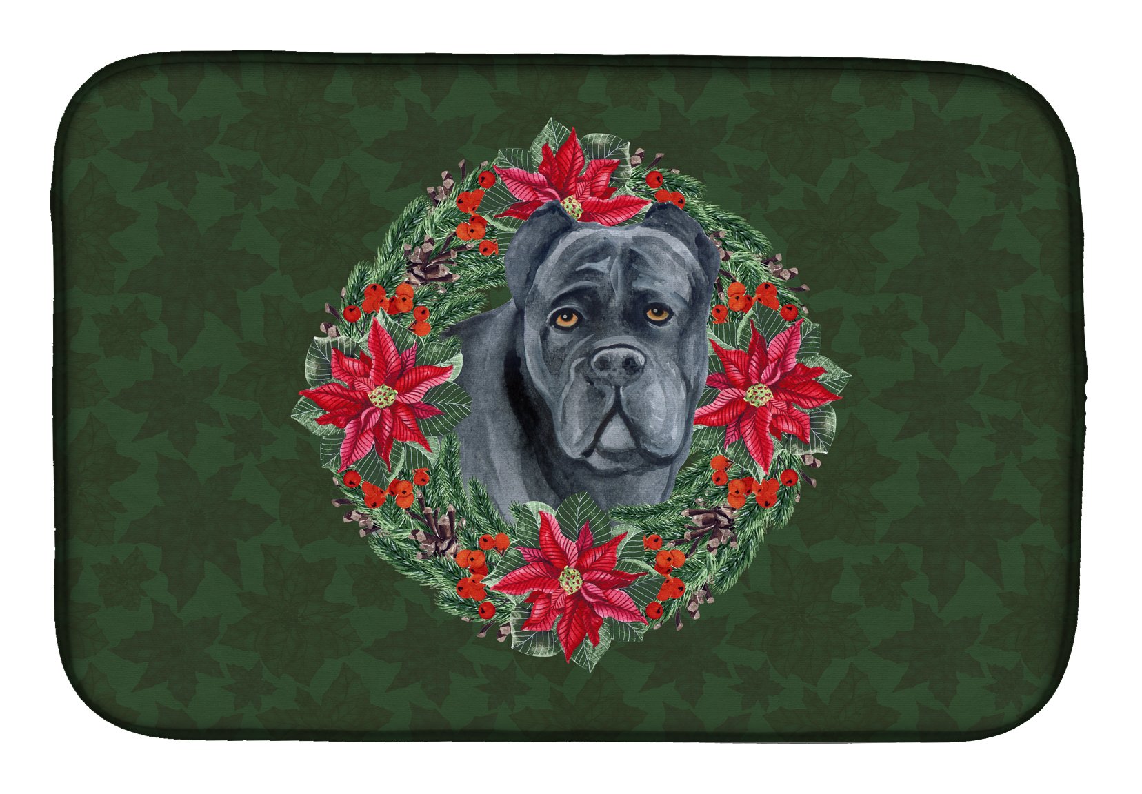 Absorbent Cane Corso Poinsettia Wreath Dish Drying Mat - 14x21 Inch Multicolor Kitchen Countertop Pad | Perfect for Holiday Decor & Dish Drainer
