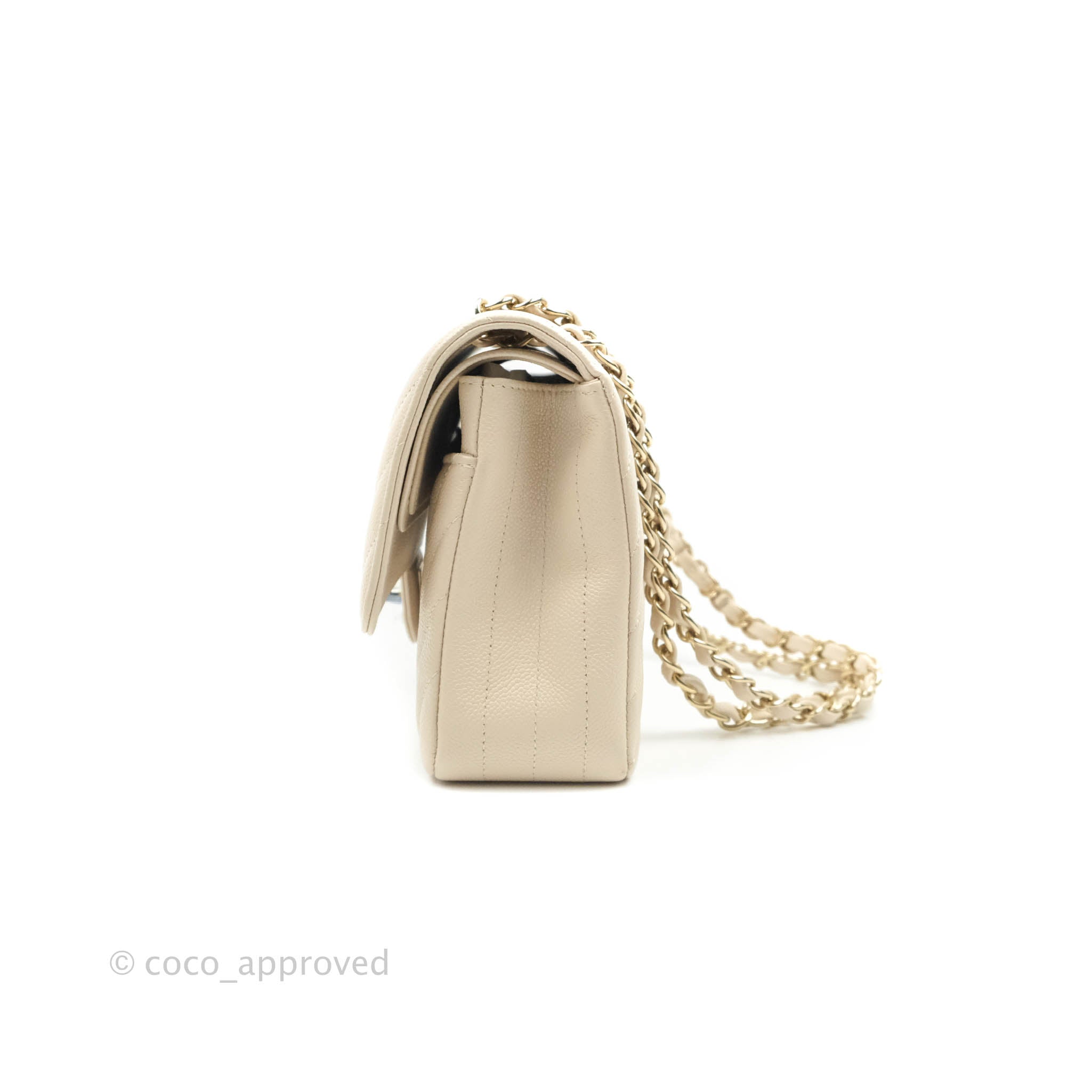 Chanel Classic Medium Double Flap Bag - Chevron Light Beige Caviar Leather with Gold Hardware (20B Collection) | Luxury Crossbody Purse for Women, Perfect for Date Nights & Special Occasions