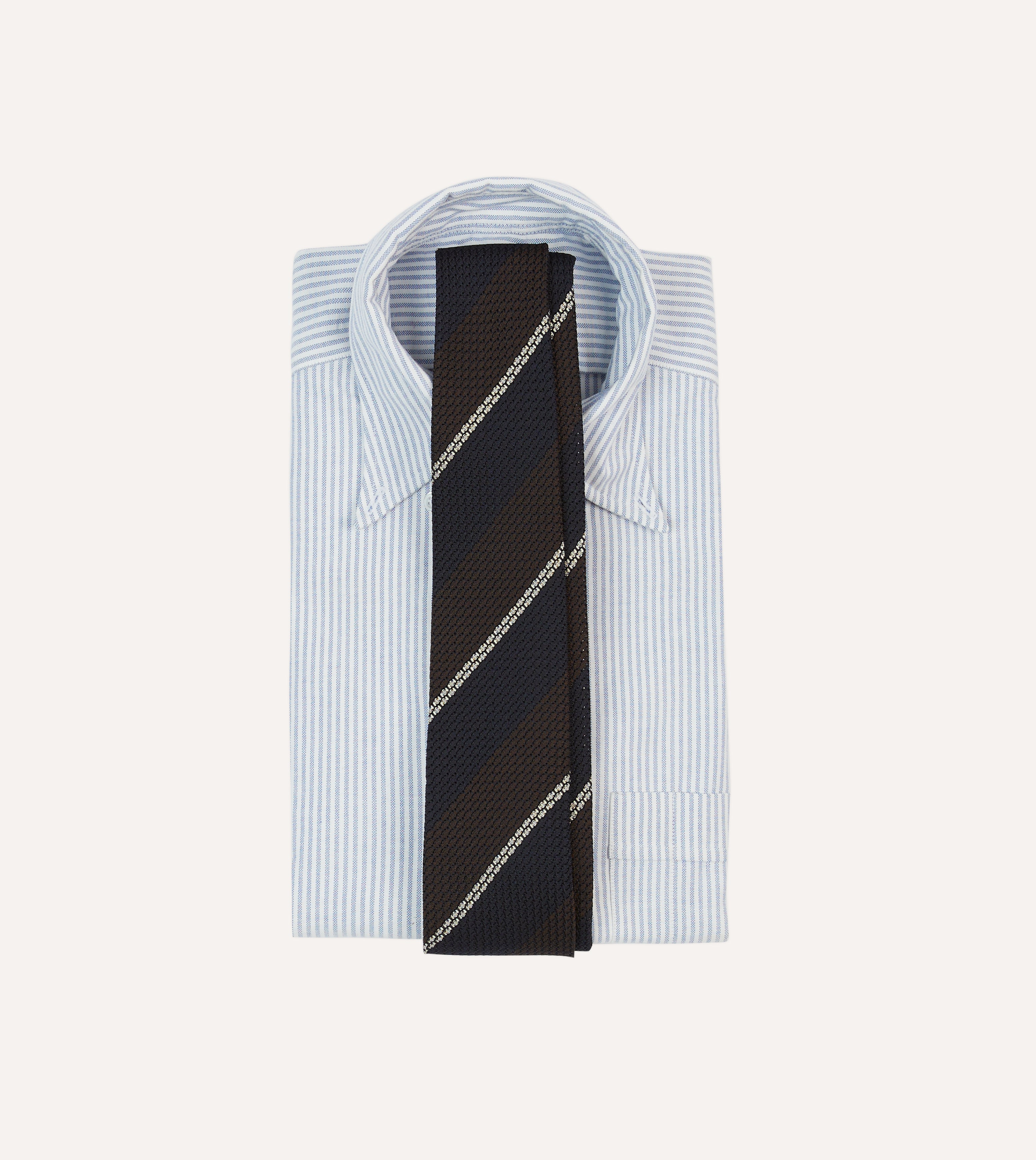 Premium Navy, Brown & White Multi-Stripe Hand Rolled Silk Grenadine Tie for Men | Classic Business & Formal Wear | Perfect for Weddings, Office & Special Occasions