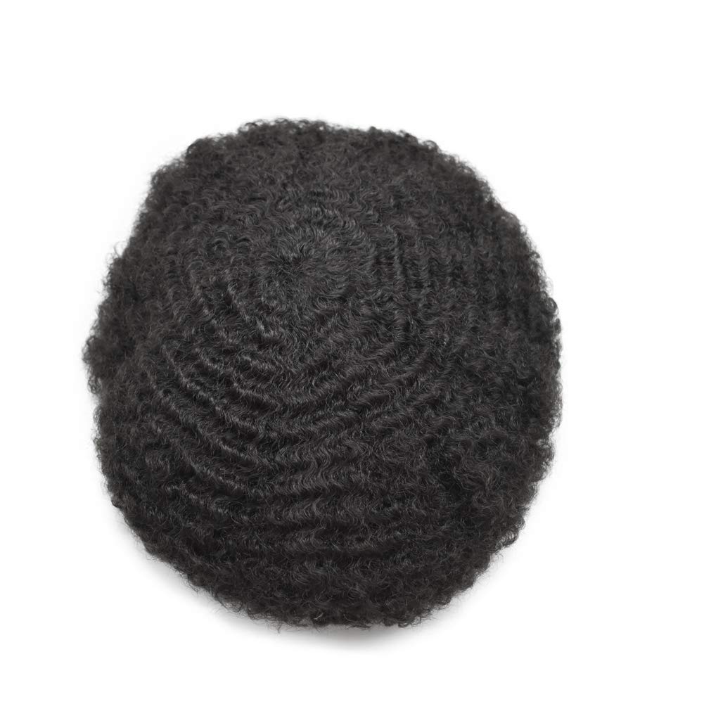 Black Men's Afro Toupee - Real Human Hair Wavy Lace Front Hairpiece 8x10 Inch for African American - Soft French Lace Replacement System (Jet Black #1, 8mm Wave) - Perfect for Daily Wear, Special Occasions & Hair Loss Solutions