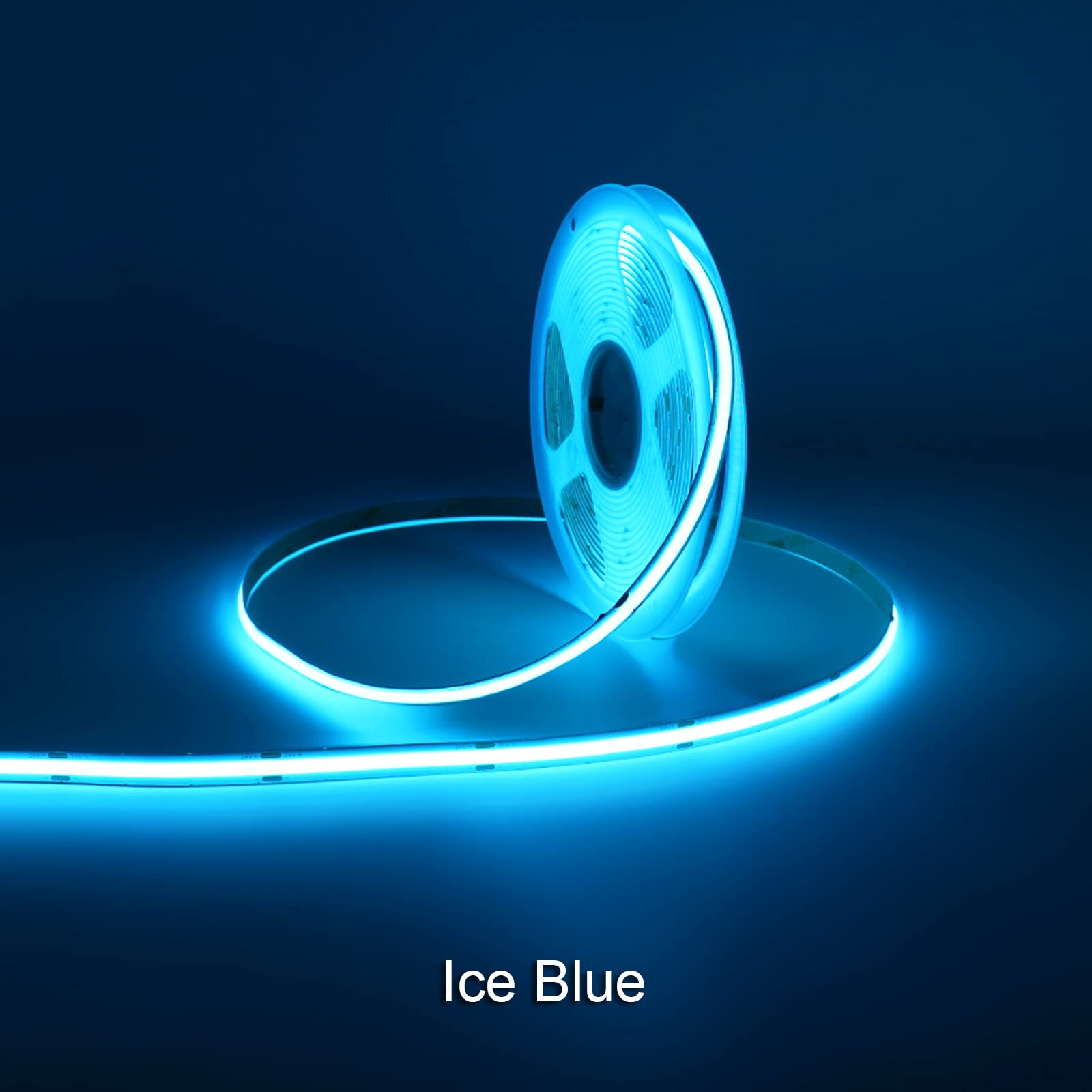 8mm Wide Ice Blue COB LED Strip Light 12V DC - 480 LEDs/m, 16.4FT/5M, CRI>90, Flexible Ribbon Lighting for Bar, Party, Car, Home, Bedroom & Nightclub Decor (DC12V, No Power Supply) - Perfect for Ambient Lighting, Accent Walls & Creative DIY Projects