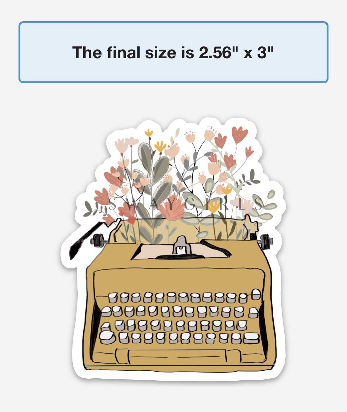 Waterproof Vinyl Stickers & Decals - Cute Typewriter and Flowers Design for Hydro Flask, Laptop, Notebook | Perfect for DIY Crafts, School Supplies, and Personalizing Your Belongings