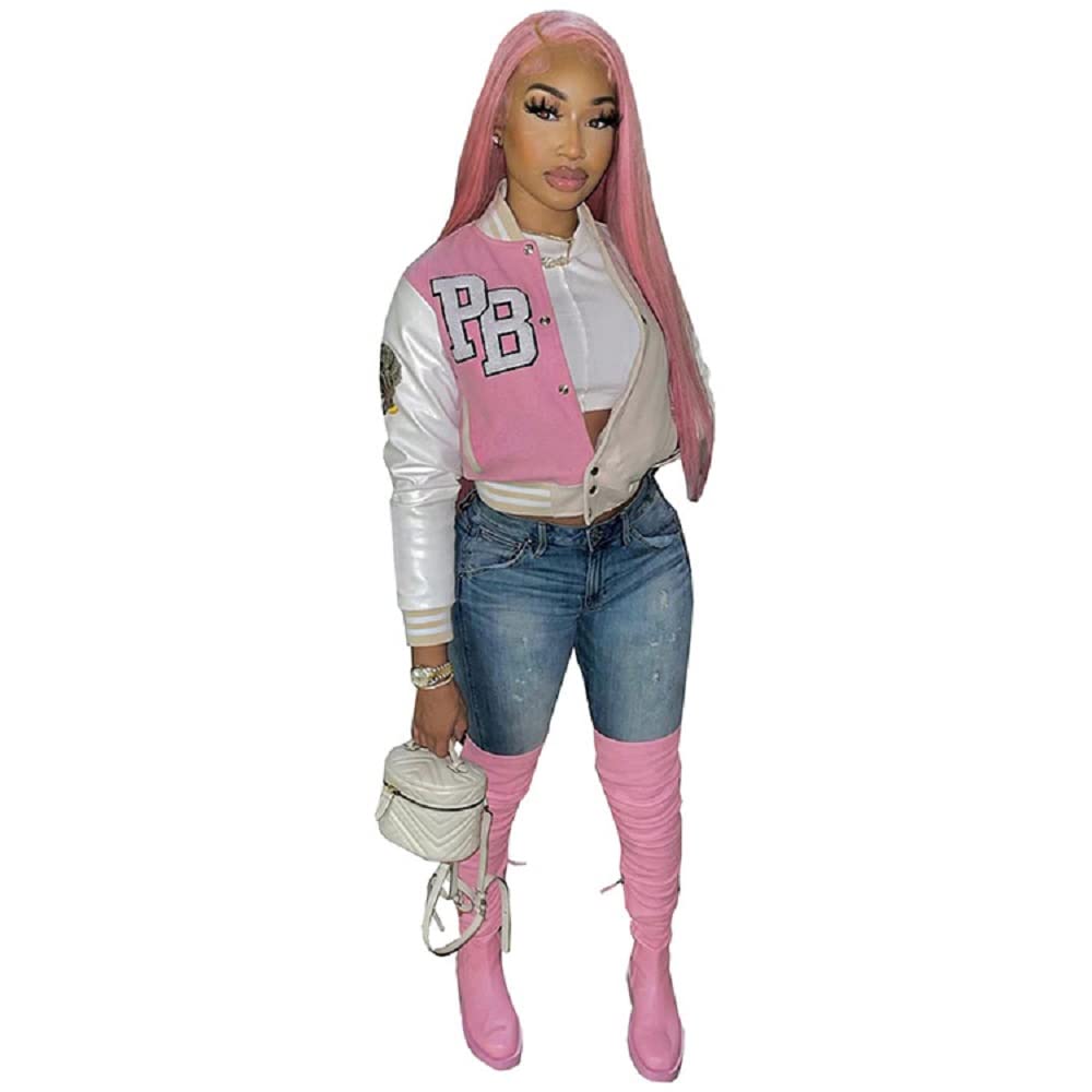 Women's Colorblock Letter Print Baseball Jacket - Stylish Long Sleeve Casual Outerwear for Everyday Wear, Street Fashion, and Spring/Fall Layering