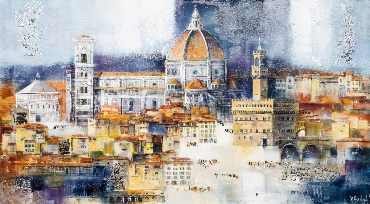Original Florence Italy Landscape Painting - Wall Art Decor for Living Room, Bedroom & Office