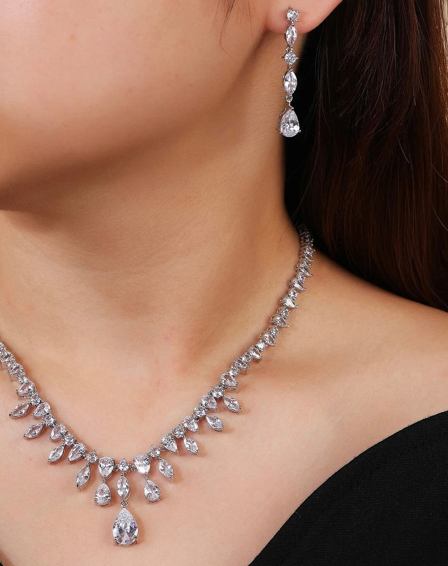 GISELLE Simulated Diamond Necklace and Earrings Set - Elegant Cubic Zirconia Jewelry for Women, Perfect for Weddings, Parties & Special Occasions