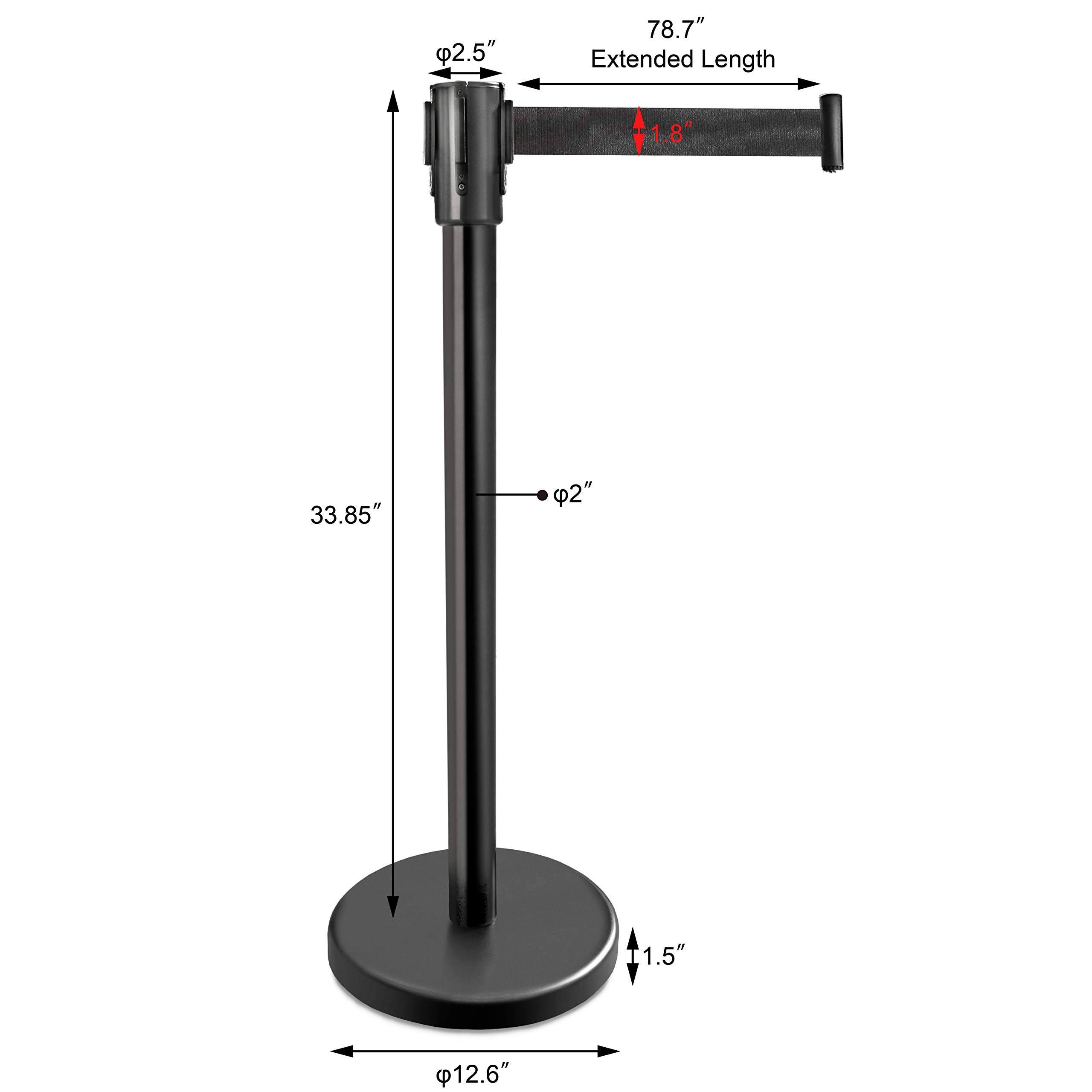 New Star Foodservice 54590 Retractable Belt Stanchions - 36-Inch Height, 6.5-Foot Belt, Set of 2 (Black) - Perfect for Crowd Control in Restaurants, Events & Retail Stores