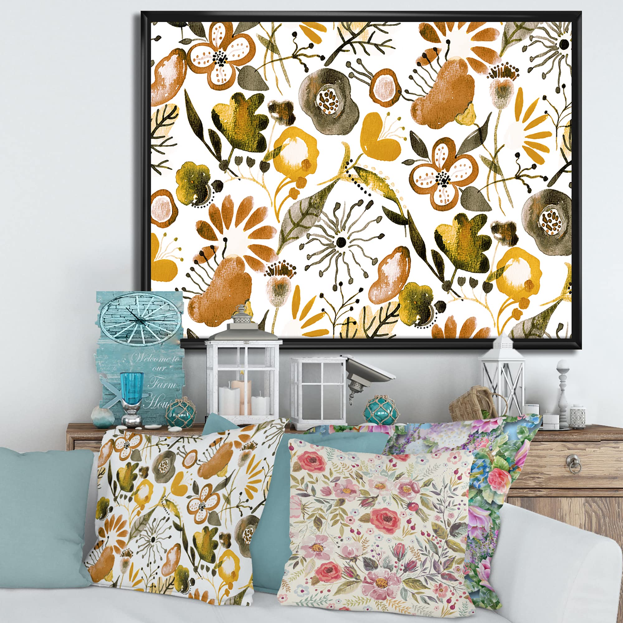 DesignQ Vibrant Wildflowers Canvas Wall Art - Modern Framed Floral Print for Living Room, Bedroom & Office Decor