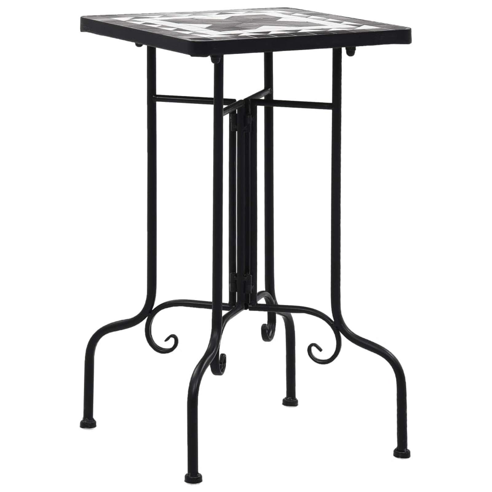 Black and White Ceramic Mosaic Side Table - Outdoor Patio Decor, Plant Stand for Garden, Balcony, and Poolside Use