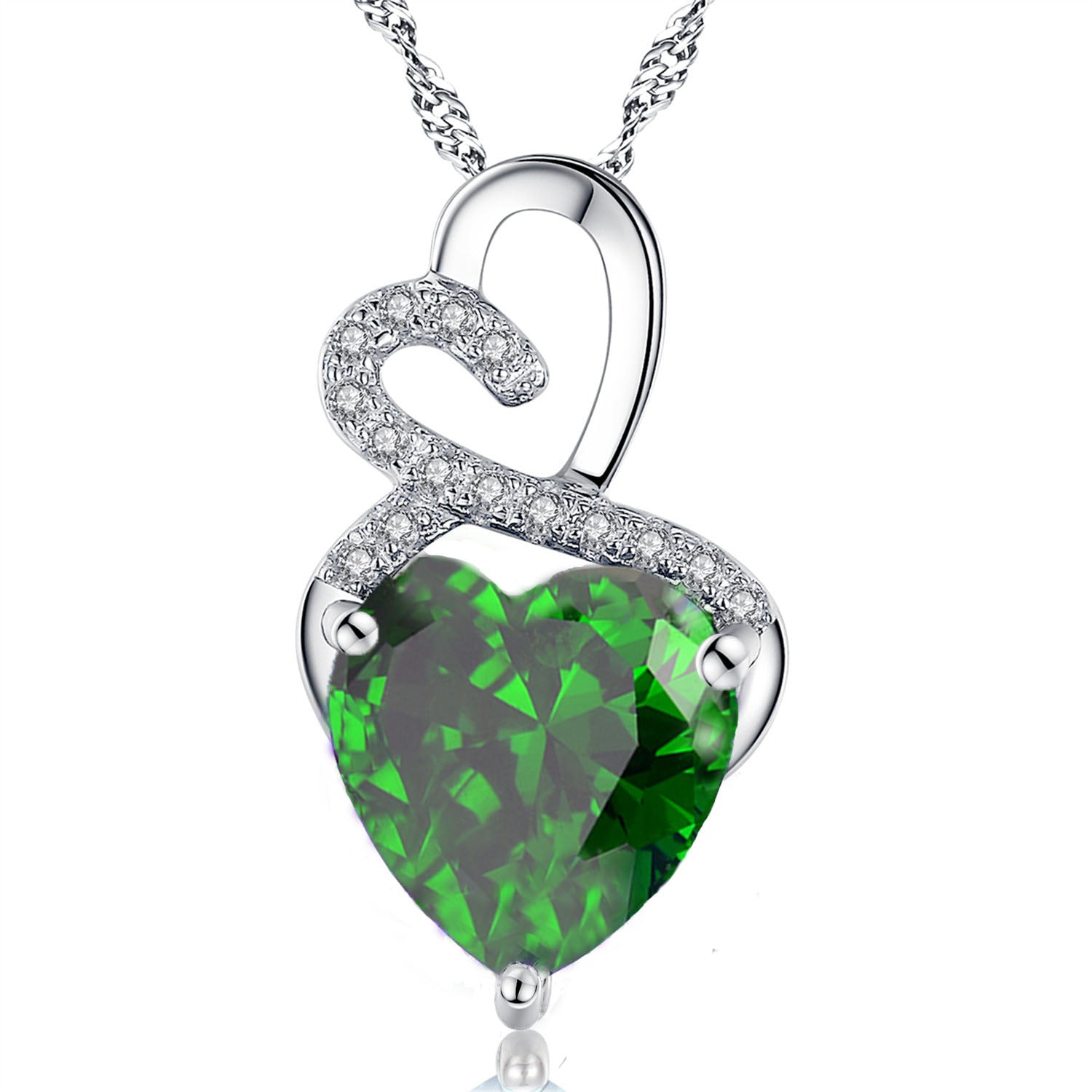 Authentic Sterling Silver Double Heart Simulated Birthstone Pendant Necklace for Women | Elegant Jewelry Gift for Her | Perfect for Anniversaries, Birthdays & Valentine's Day