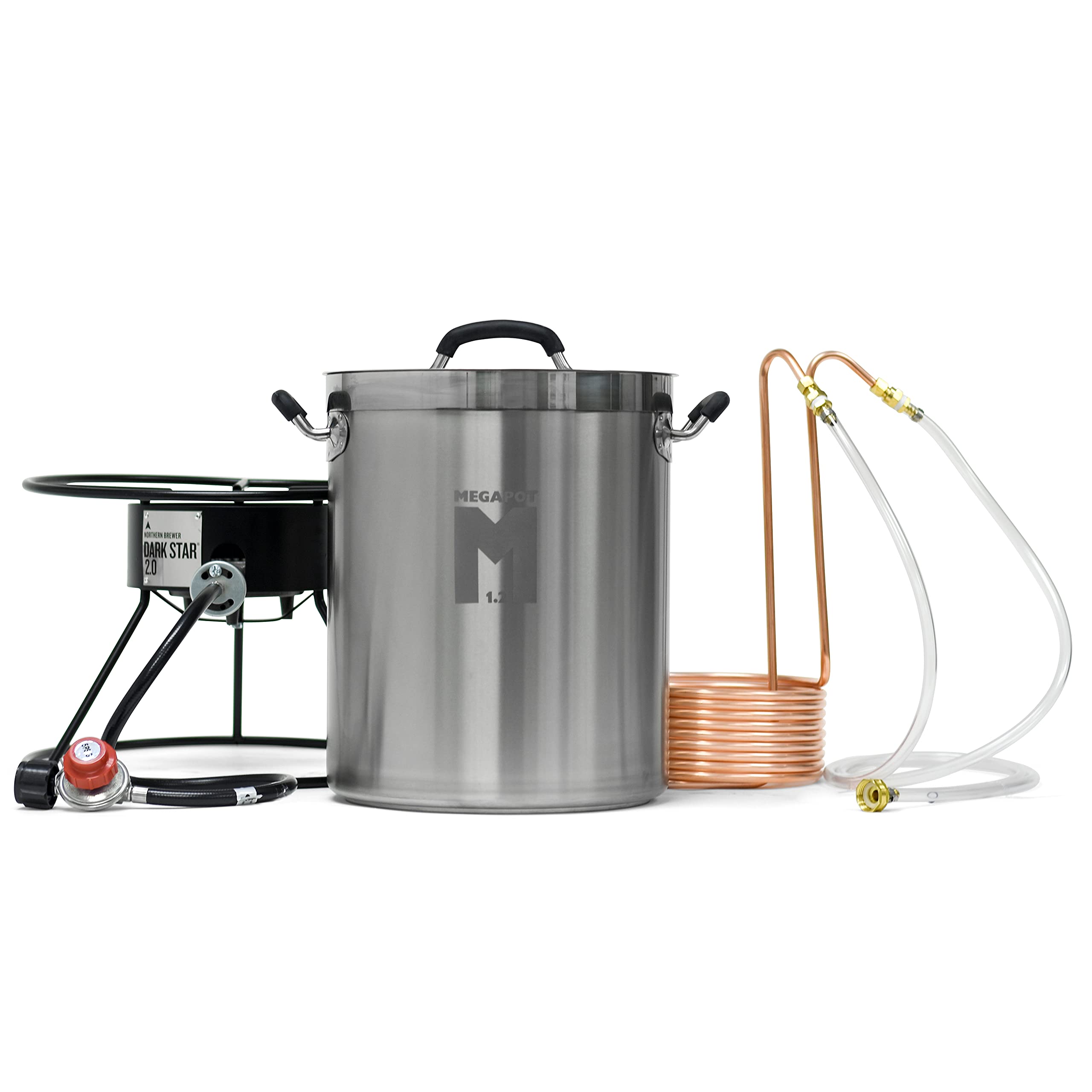 Northern Brewer Brewhouse Ignition Pack: Dark Star Burner 2.0, 8 Gallon Stainless Steel Megapot 1.2 Kettle & Copperhead Immersion Chiller - Complete Home Brewing Kit for Beer Making, All-Grain Brewing, and Wort Boiling