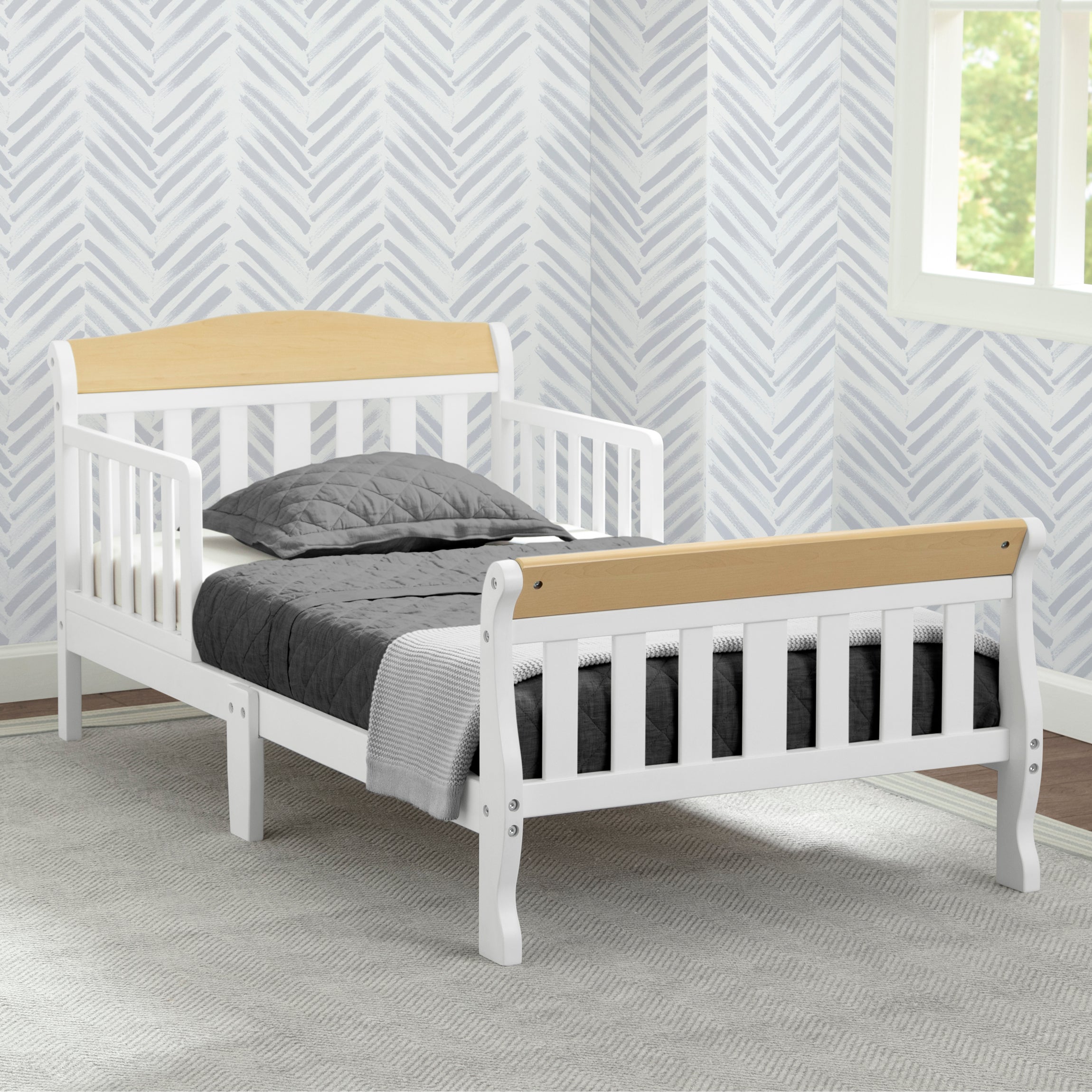 Canton Toddler Bed for Kids - Convertible Wooden Bed with Safety Rails, Perfect for Nursery & Toddler Room - Ideal for Boys & Girls Transitioning from Crib to Big Kid Bed