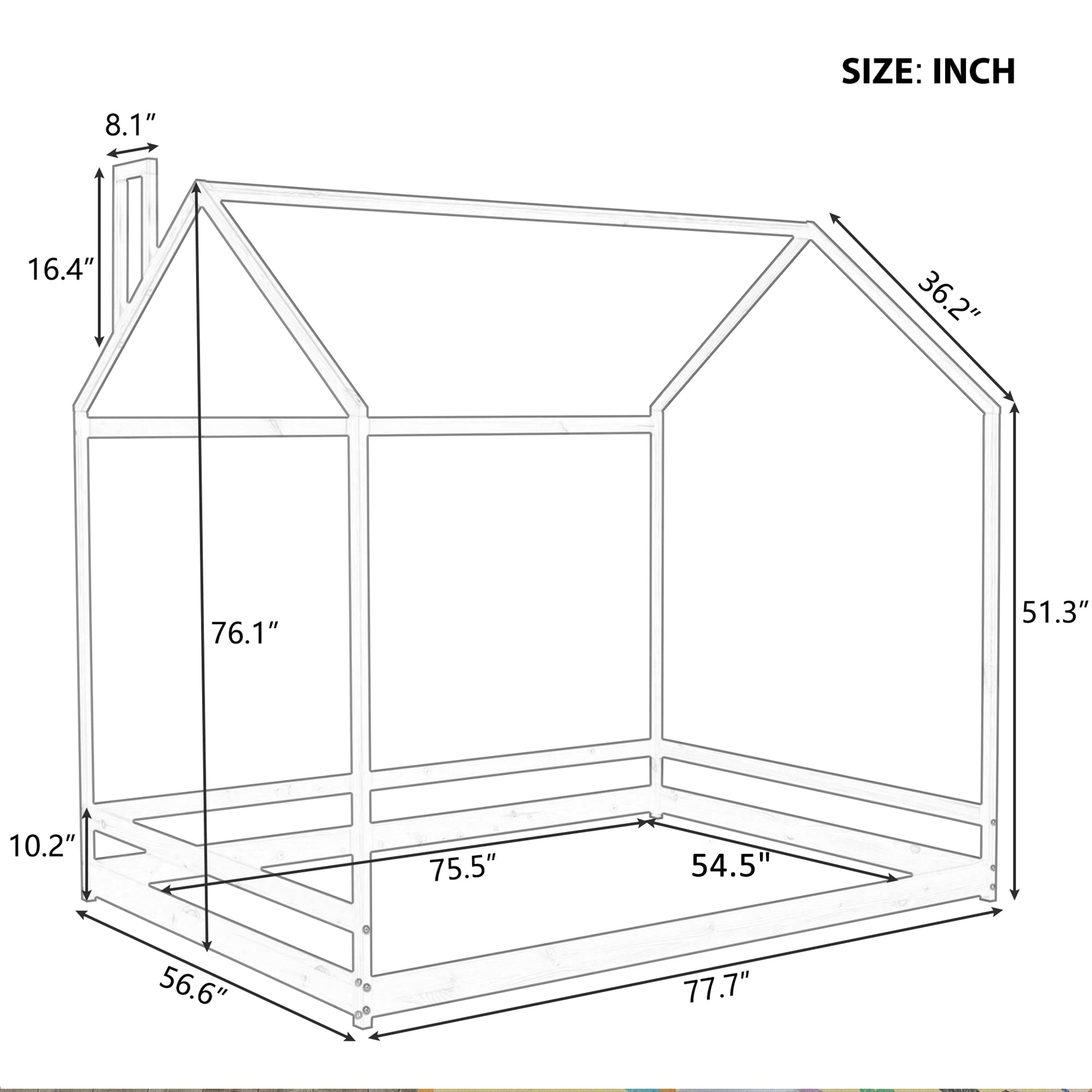 **AOCOROE Full Size Wooden House Bed Frame for Kids - Playhouse Design with Canopy & Tent, Low Floor Height, Natural Finish - Perfect for Boys & Girls Bedroom, Playroom, or Nursery**