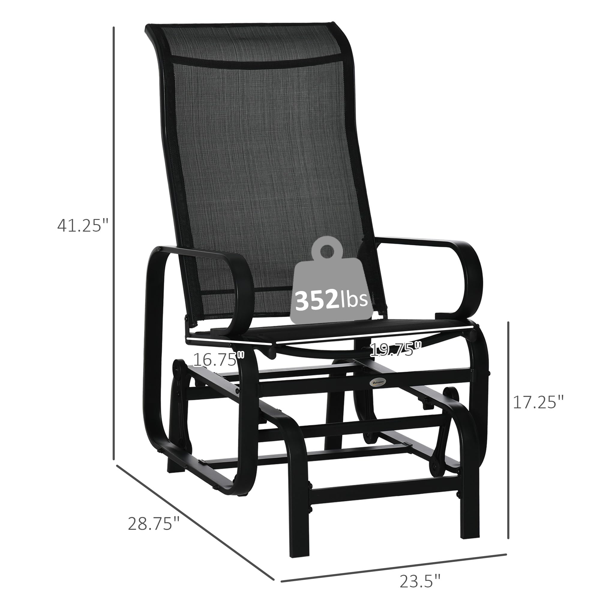 Outsunny Outdoor Glider Chair - Patio Rocking Chair with Smooth Swing Motion, Lightweight Durable Design for Backyard, Garden & Deck - Perfect for Relaxing, Reading & Enjoying Nature (Black)