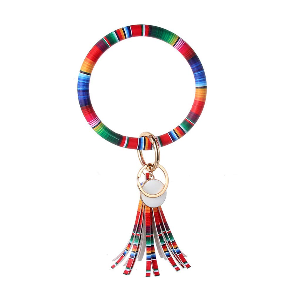 Stylish PU Leather Wristlet Keychain Bracelet with Tassel - Round Ring Key Holder for Women & Girls - Multicolor Fashion Accessory - Perfect for Everyday Use, Gifts & Travel Essentials