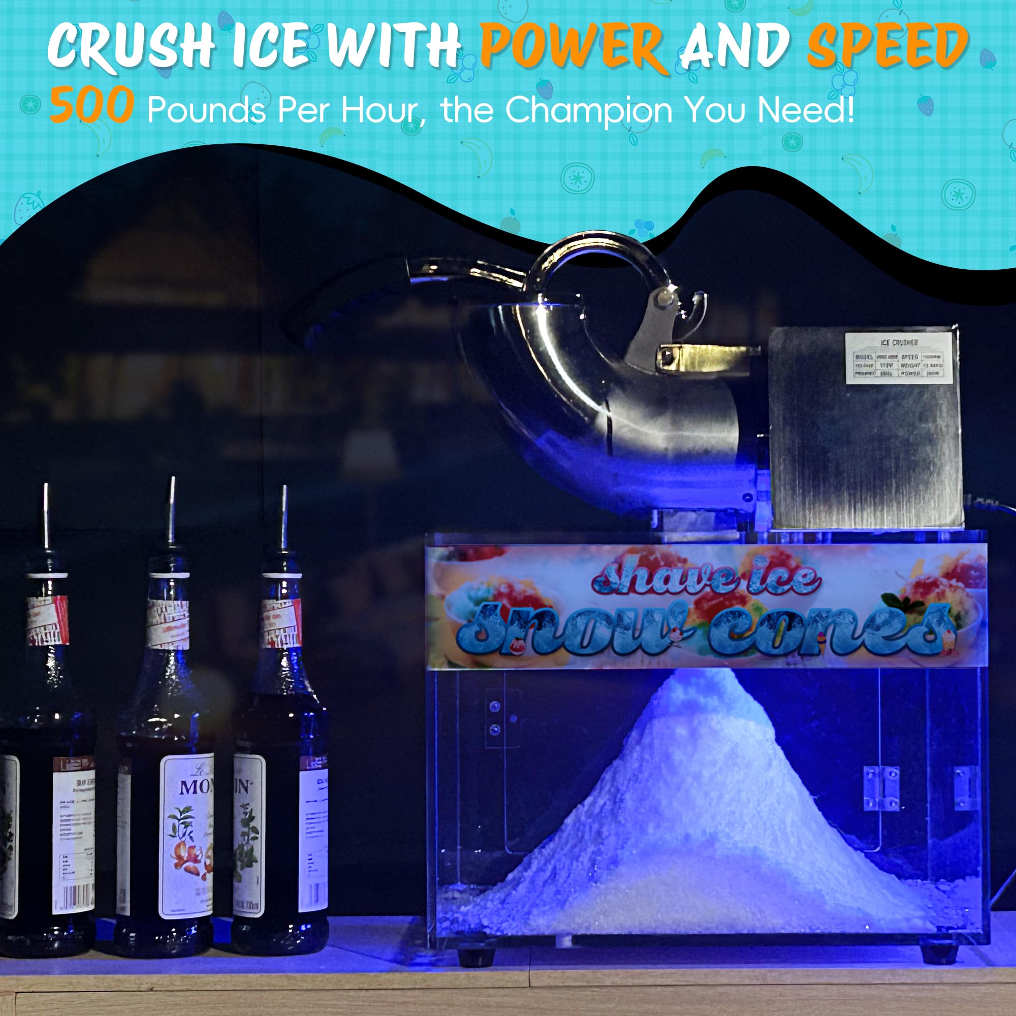 48L Commercial Snow Cone Machine - 500LB/H Electric Shaved Ice Maker with 300W Motor for Parties, Events & Family Gatherings - Perfect for Summer Treats, Carnival Snacks, and Backyard BBQ Entertainment