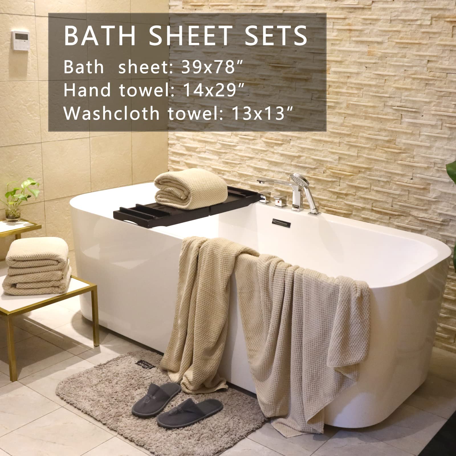 YTYC 39x78 Inch Oversized Bath Sheets - Luxury Super Soft Microfiber Towels (80% Polyester) for Adults - Highly Absorbent Extra Large Bath Towel Set (6 Piece, Beige) - Perfect for Spa, Hotel, and Home Bathroom Use