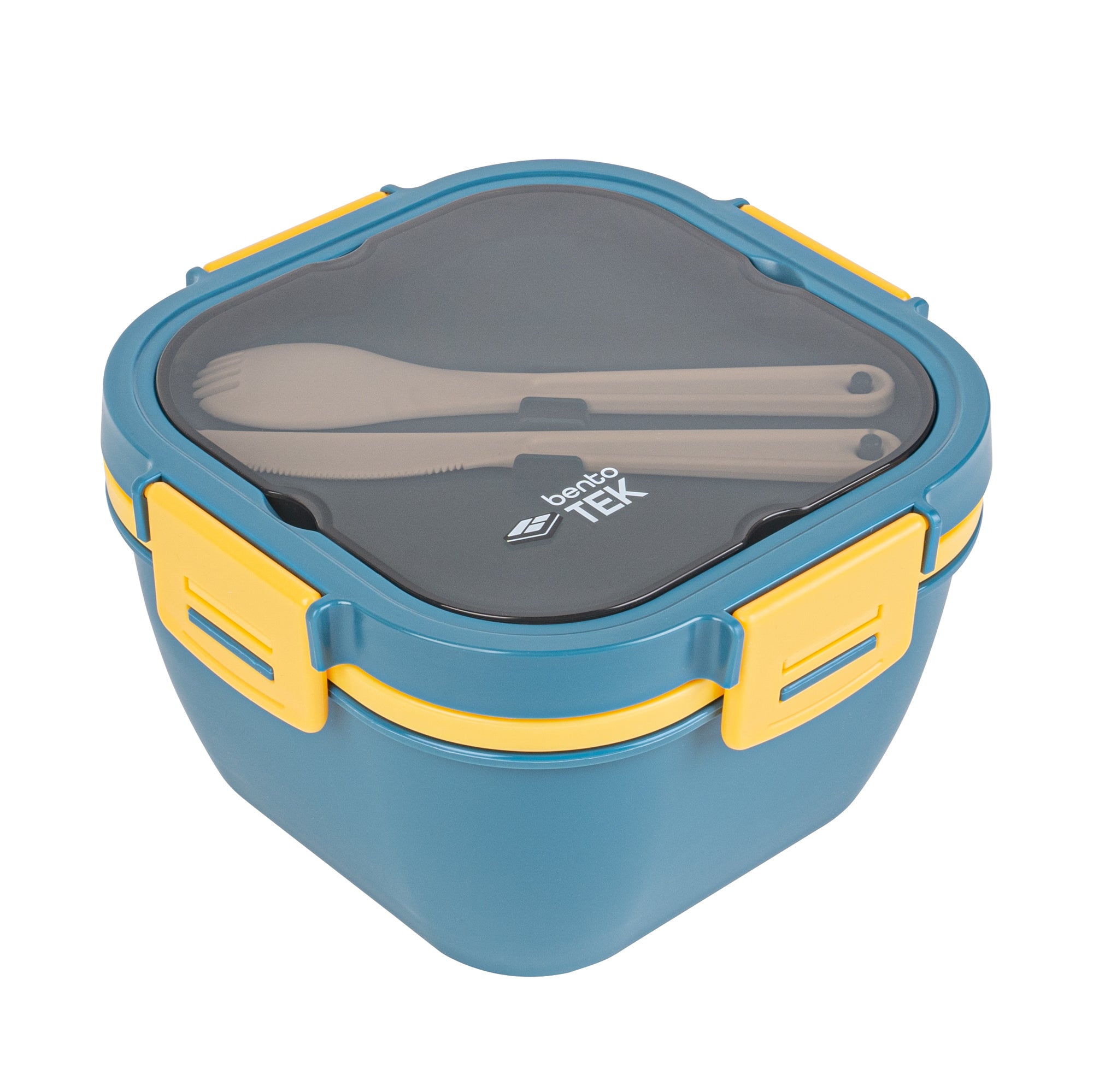 Bento Tek 58 oz BPA Free Lunch Box - Blue & Yellow Microwave Safe Food Container with Fork & Knife (7.25
