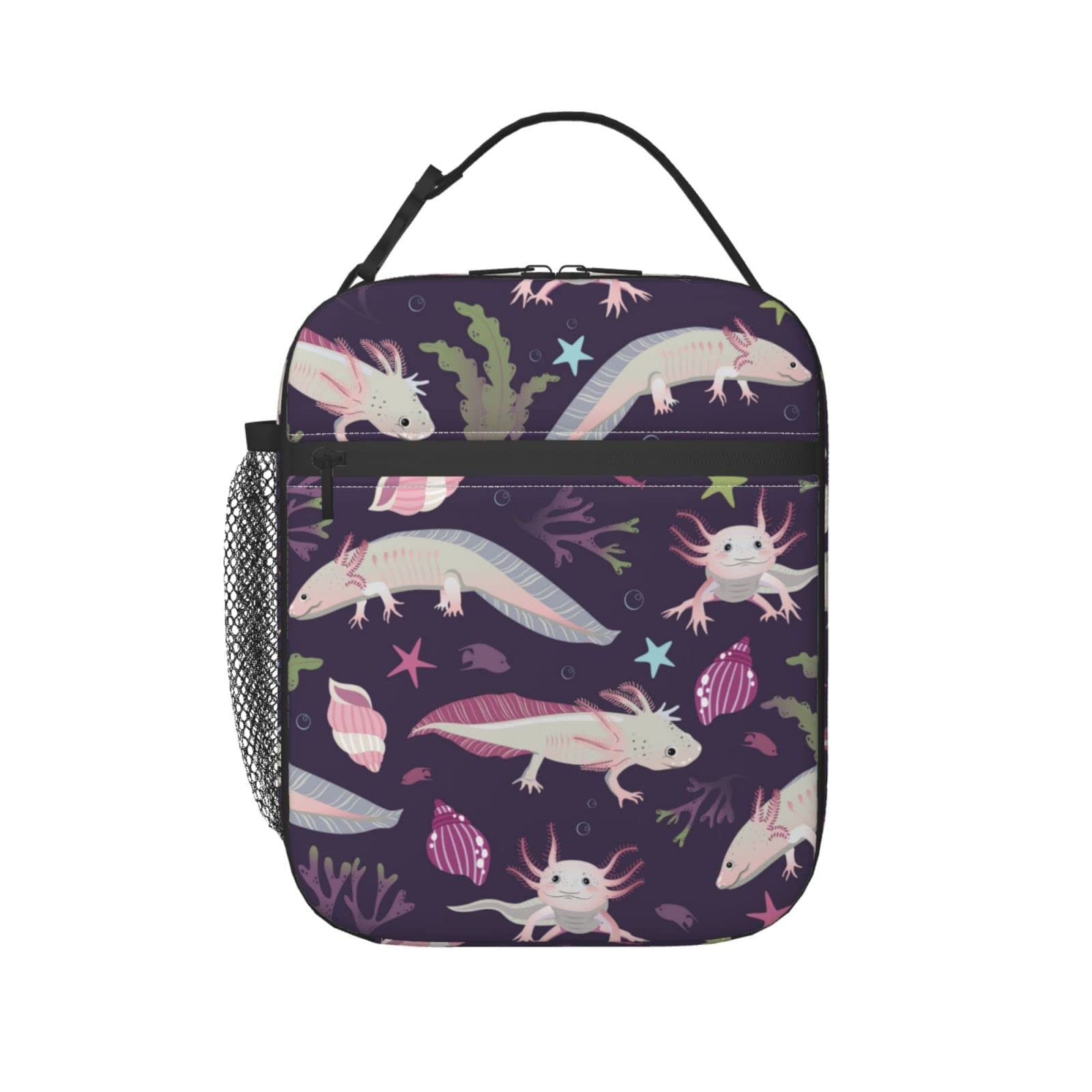 Insulated Reusable Axolotl Lunch Box - Thermal Cooler Tote for School, Work, Beach & Travel - Perfect for Kids, Men & Women