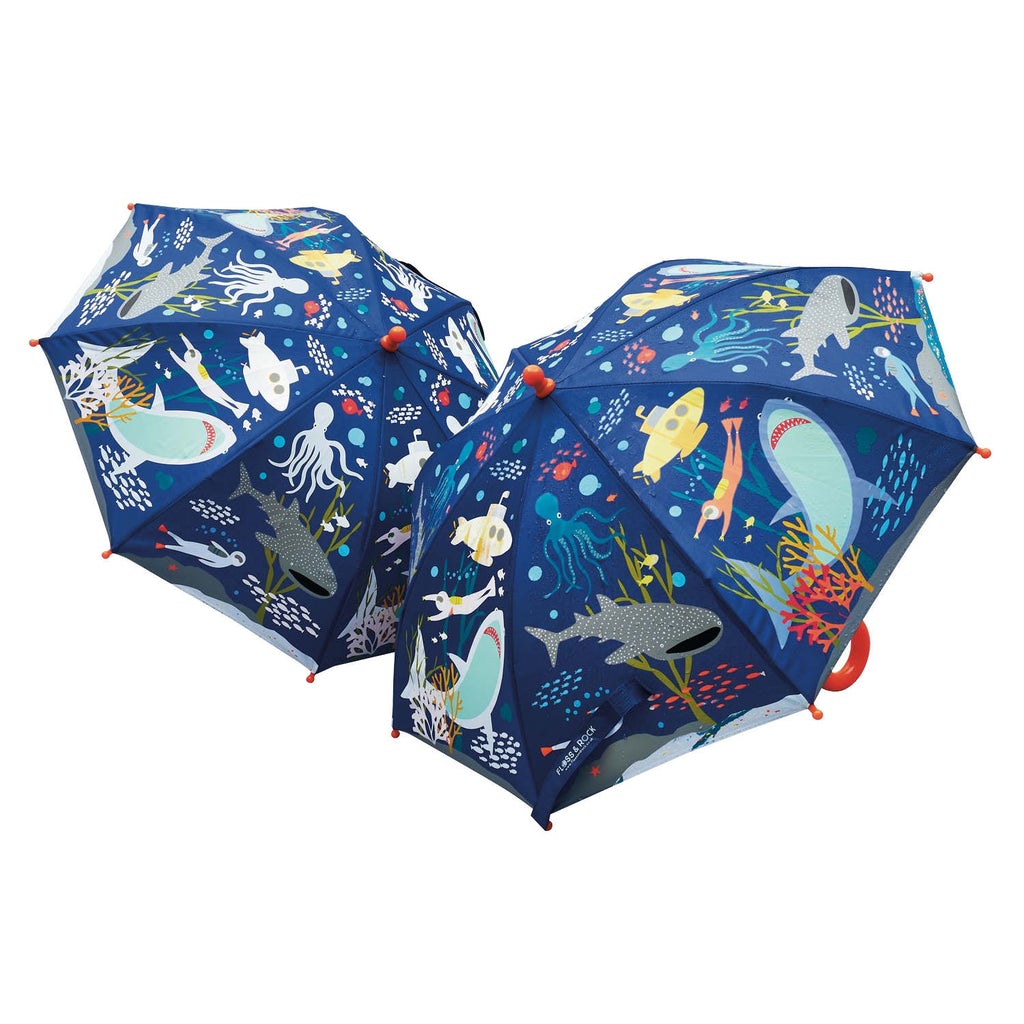 Color Changing Umbrella - Deep Sea Design by Floss & Rock | UV Protection & Waterproof | Perfect for Rainy Days, Beach Trips & Outdoor Events