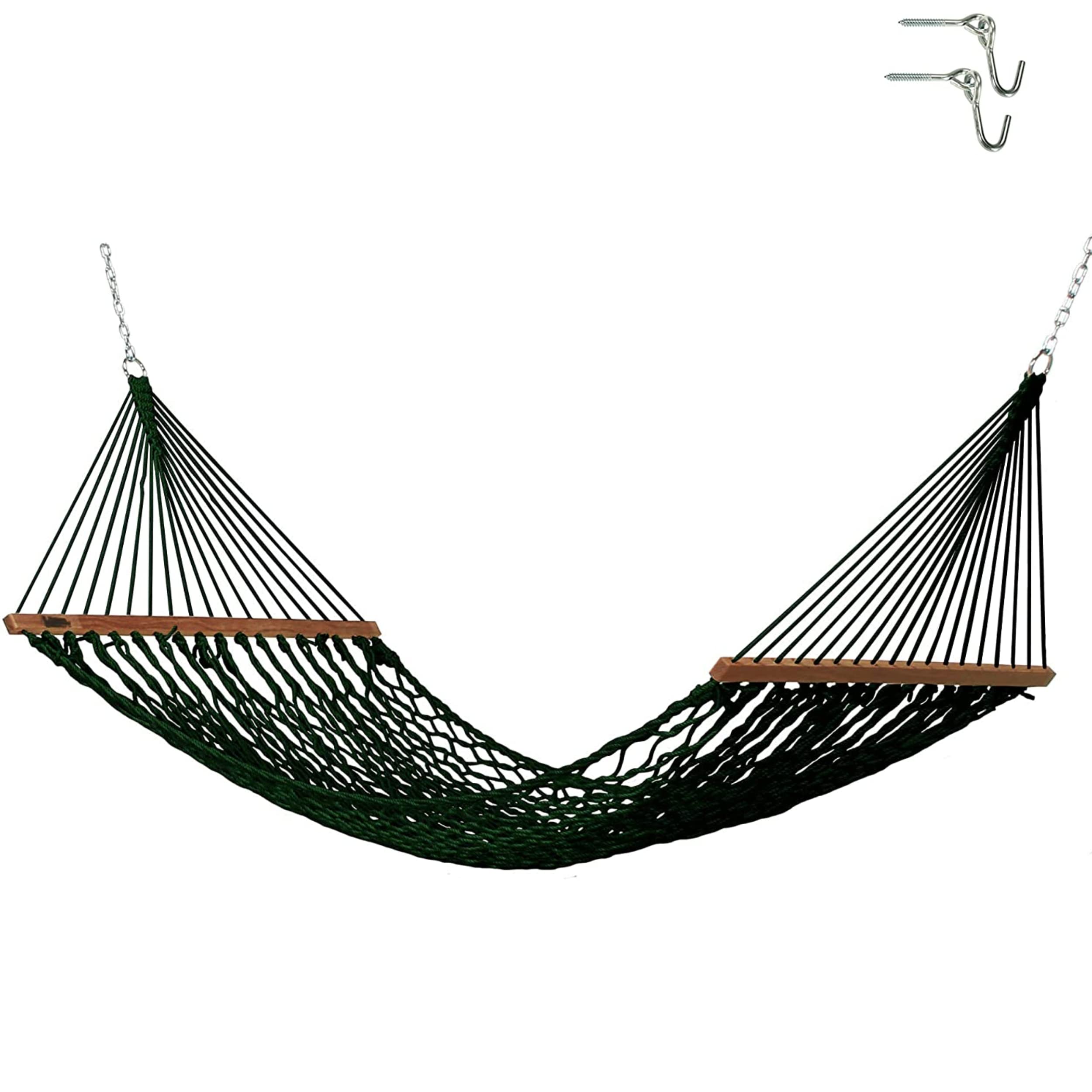 Hatteras DC-11G Green Duracord Rope Hammock - Handmade in USA, 450 LB Capacity, 11 ft x 45 in - Perfect for Backyard, Camping & Patio Relaxation with Free Extension Chains & Tree Hooks