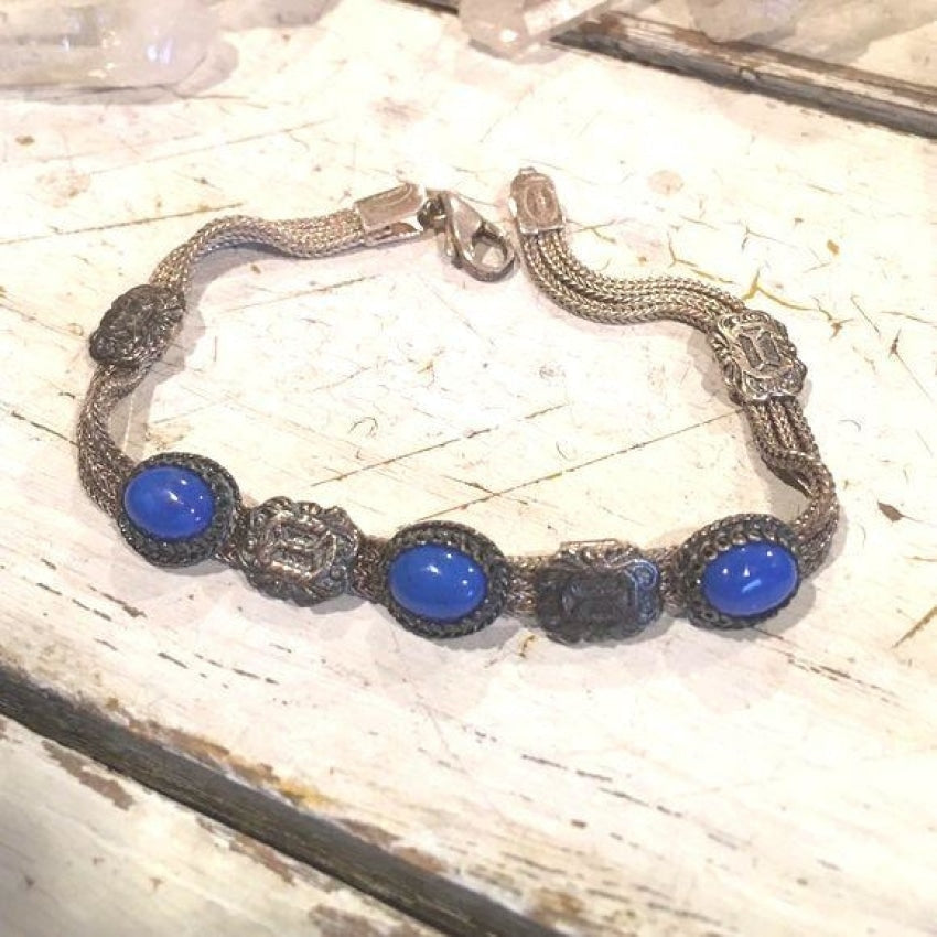 Elegant Sterling Silver Foxtail Chain Bracelet with Genuine Azurite Gemstone | Perfect for Gift Giving, Everyday Wear & Boho Jewelry Collection