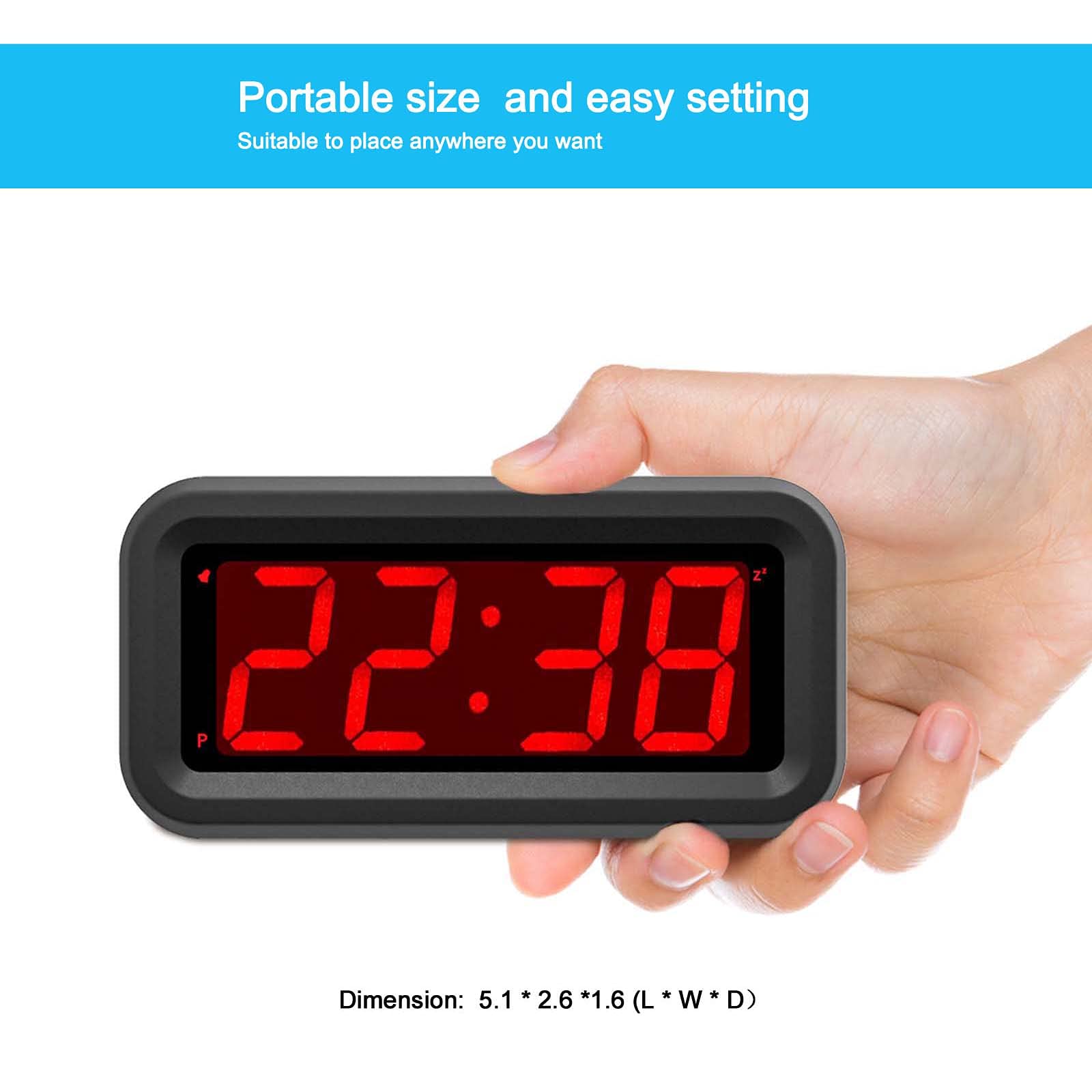 Digital Alarm Clock with LED Large Display - Battery Operated, 2-Level Brightness Dimmer, Lasts 12+ Months on 4 AA Batteries - Perfect for Kids, Teens, Bedroom & Nightstand Use
