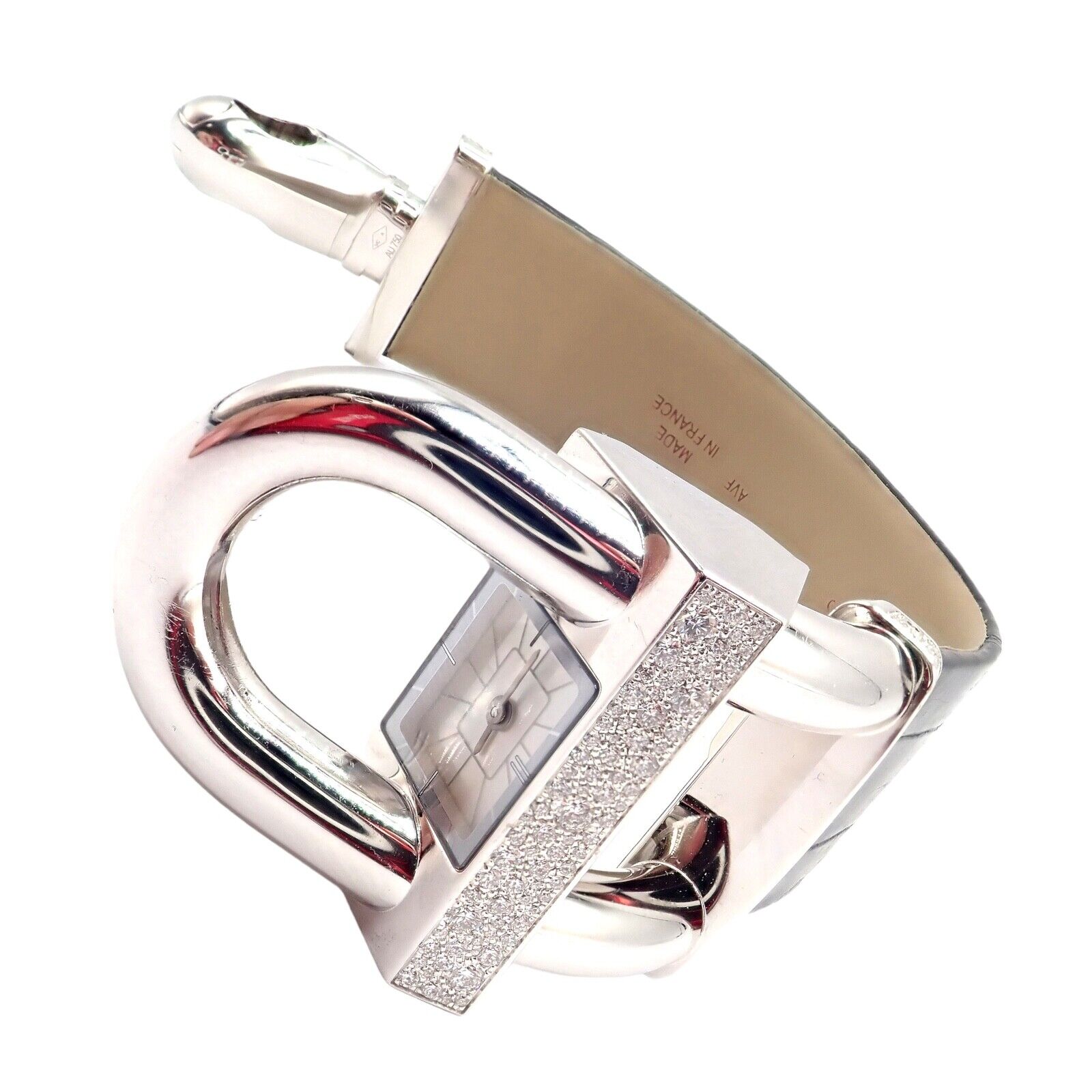 Authentic Van Cleef & Arpels 18K White Gold Diamond Cadenas Alligator Watch - Luxury Women's Dress Watch for Special Occasions & Evening Events
