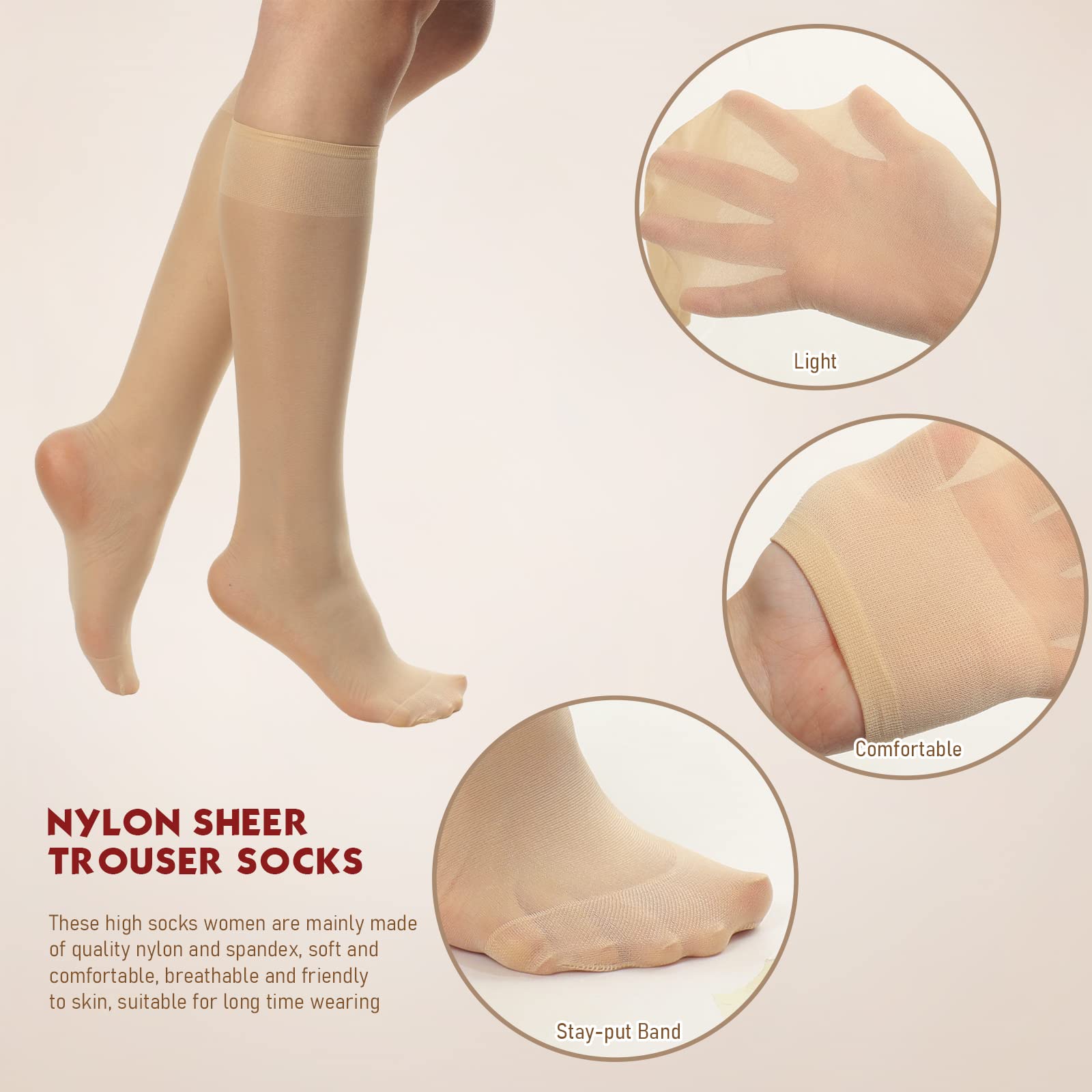 50 Pairs Women's Nylon Sheer Knee High Stockings - Reinforced Toe & Compression Stretch Socks for Everyday Wear, Work & Fashion Outfits