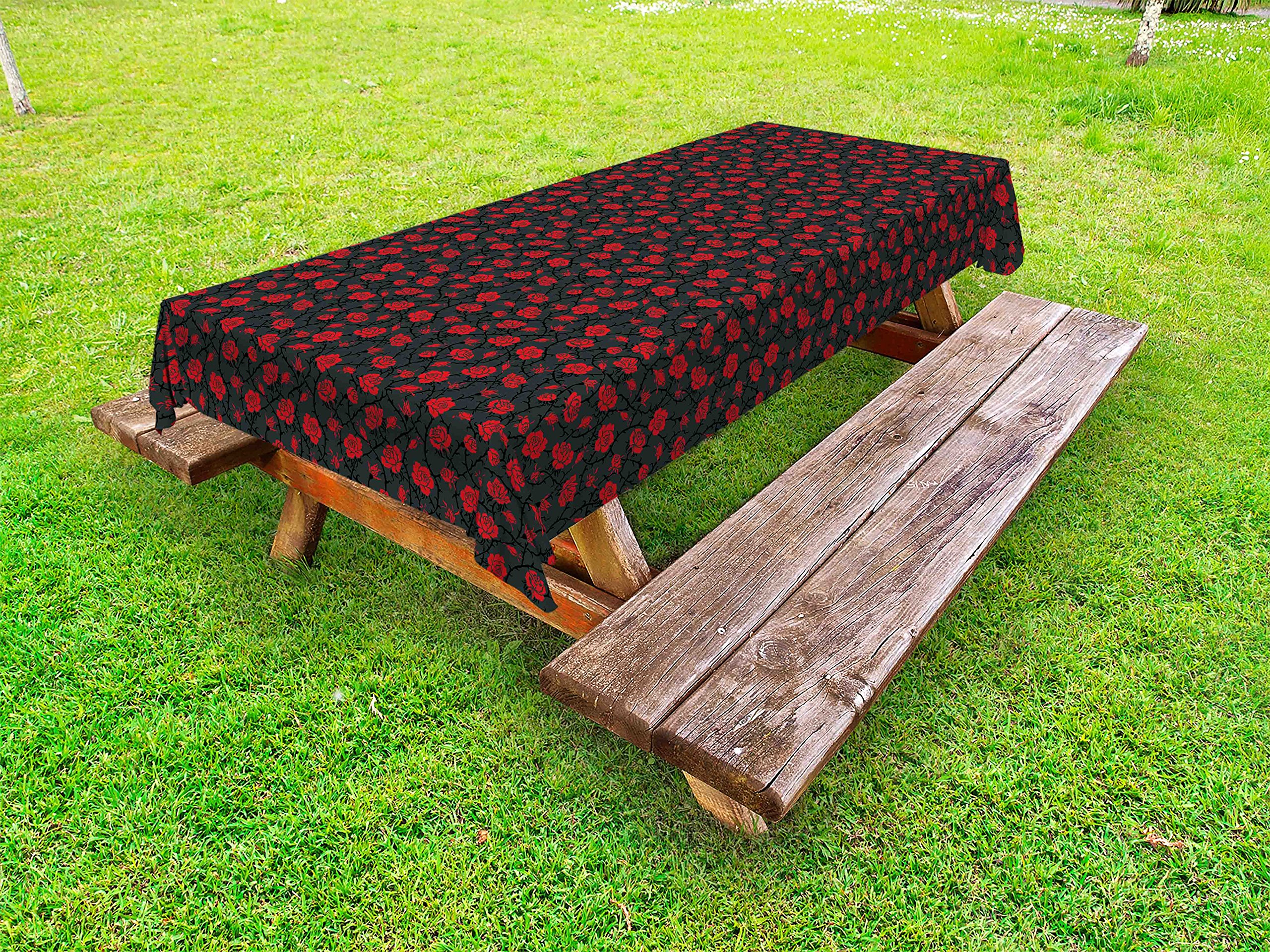 Ambesonne Red and Black Vintage Roses Outdoor Tablecloth - 58