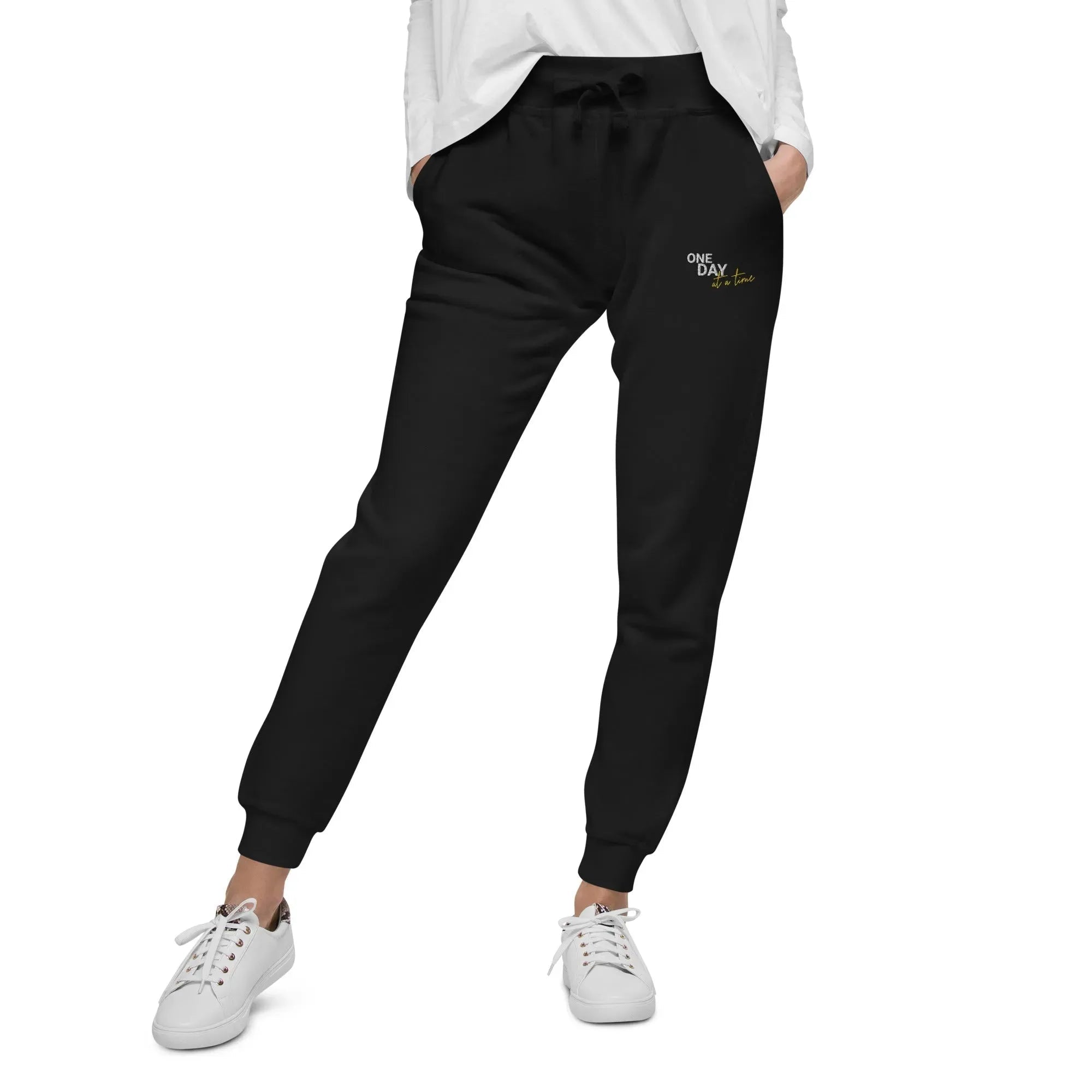 One Day At A Time Embroidered Unisex Fleece Sweatpants - Cozy Loungewear for Relaxing at Home, Yoga, and Casual Outings
