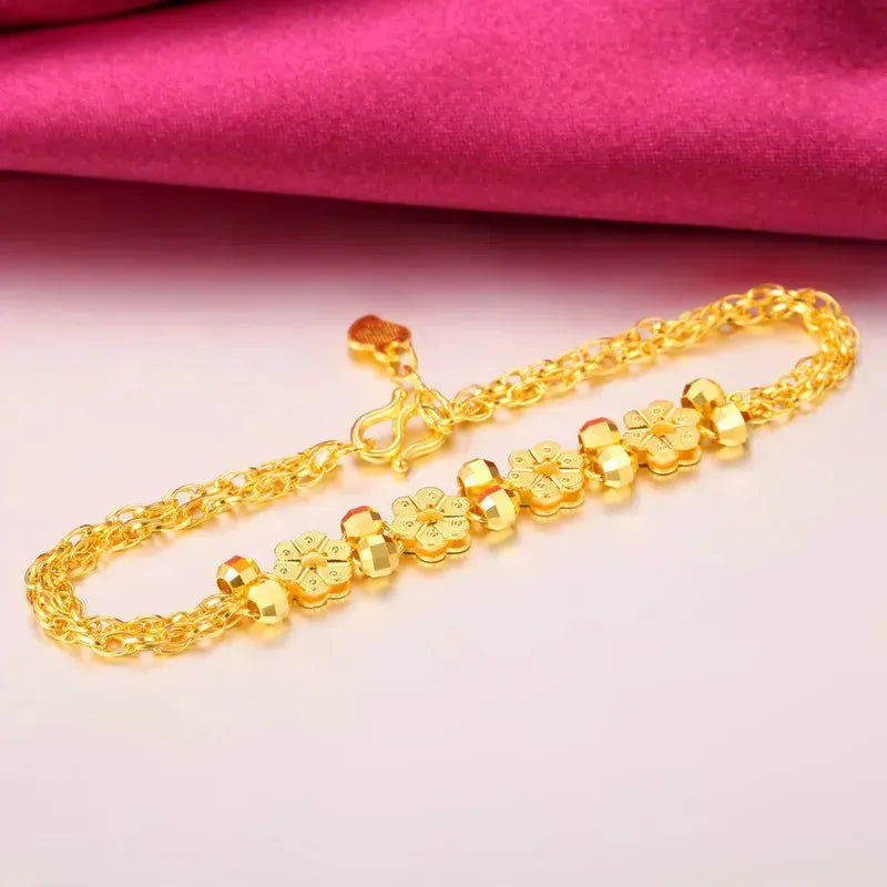 24K Pure Gold Bracelet for Women - 999 Solid Real Gold Bangle with Elegant Floral Design, Romantic & Classic Jewelry Gift for Her | Perfect for Anniversaries, Weddings & Special Occasions