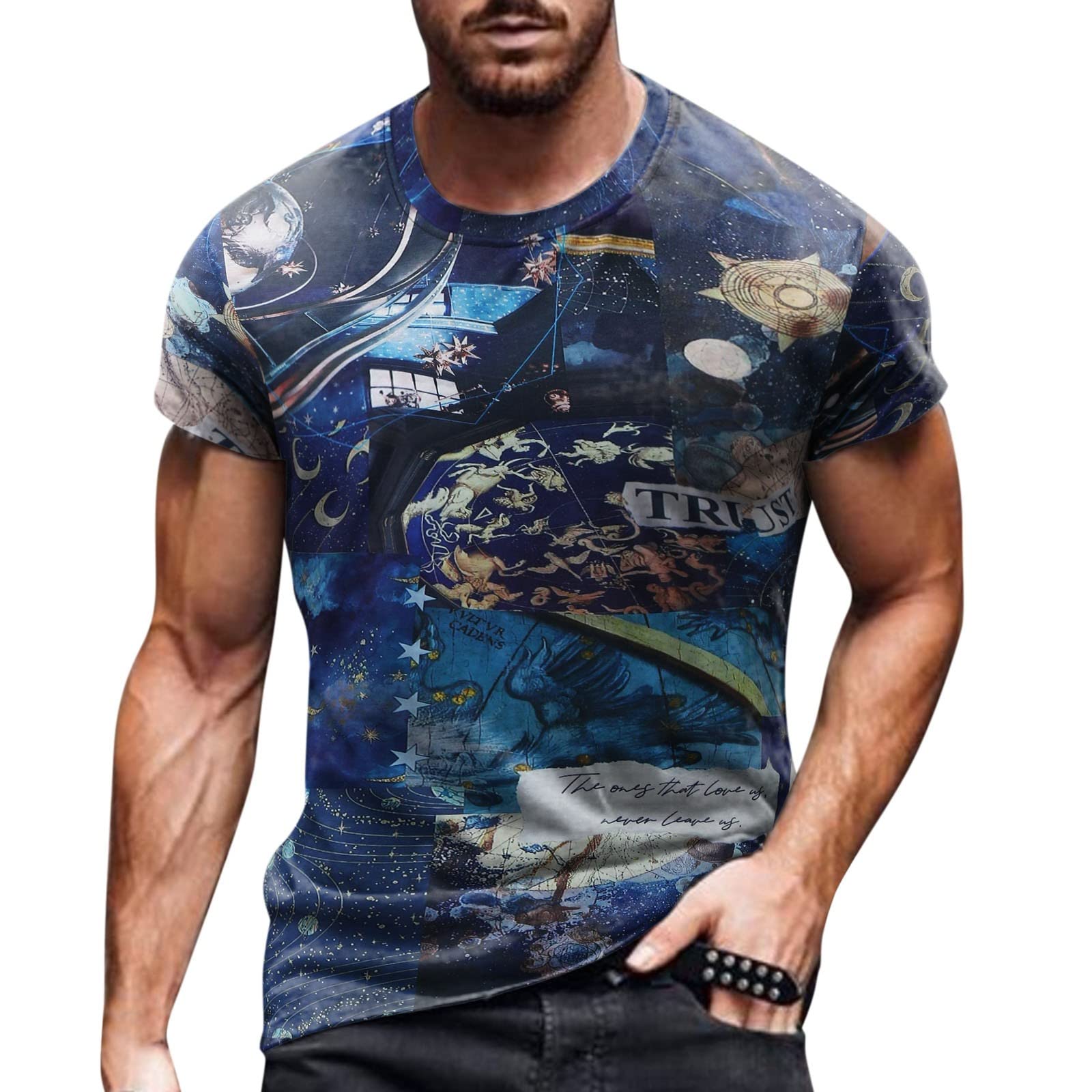 Vintage Graphic T-Shirts for Men - Trendy Short Sleeve Crew Neck Slim Fit Muscle Tees | Casual Summer Tops for Streetwear, Gym & Everyday Wear